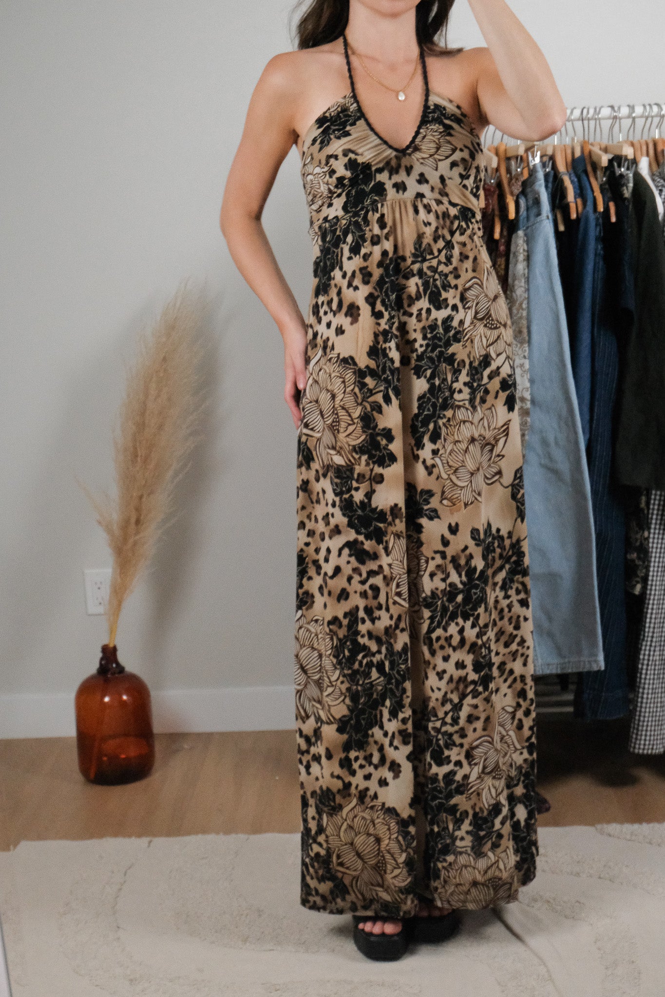 Made in USA x Vintage x Patterned Maxi Dress (XS/S)