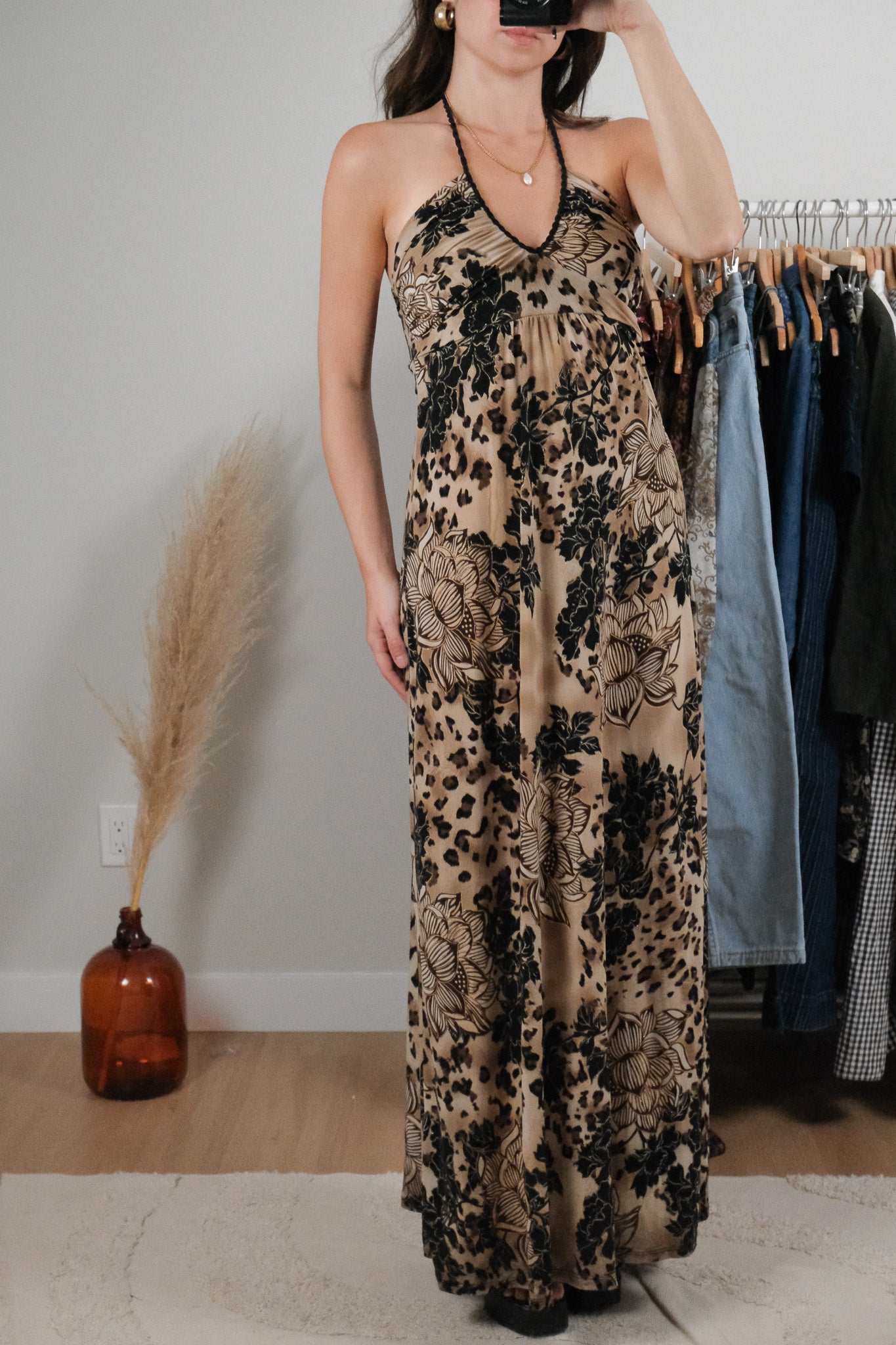 Made in USA x Vintage x Patterned Maxi Dress (XS/S)