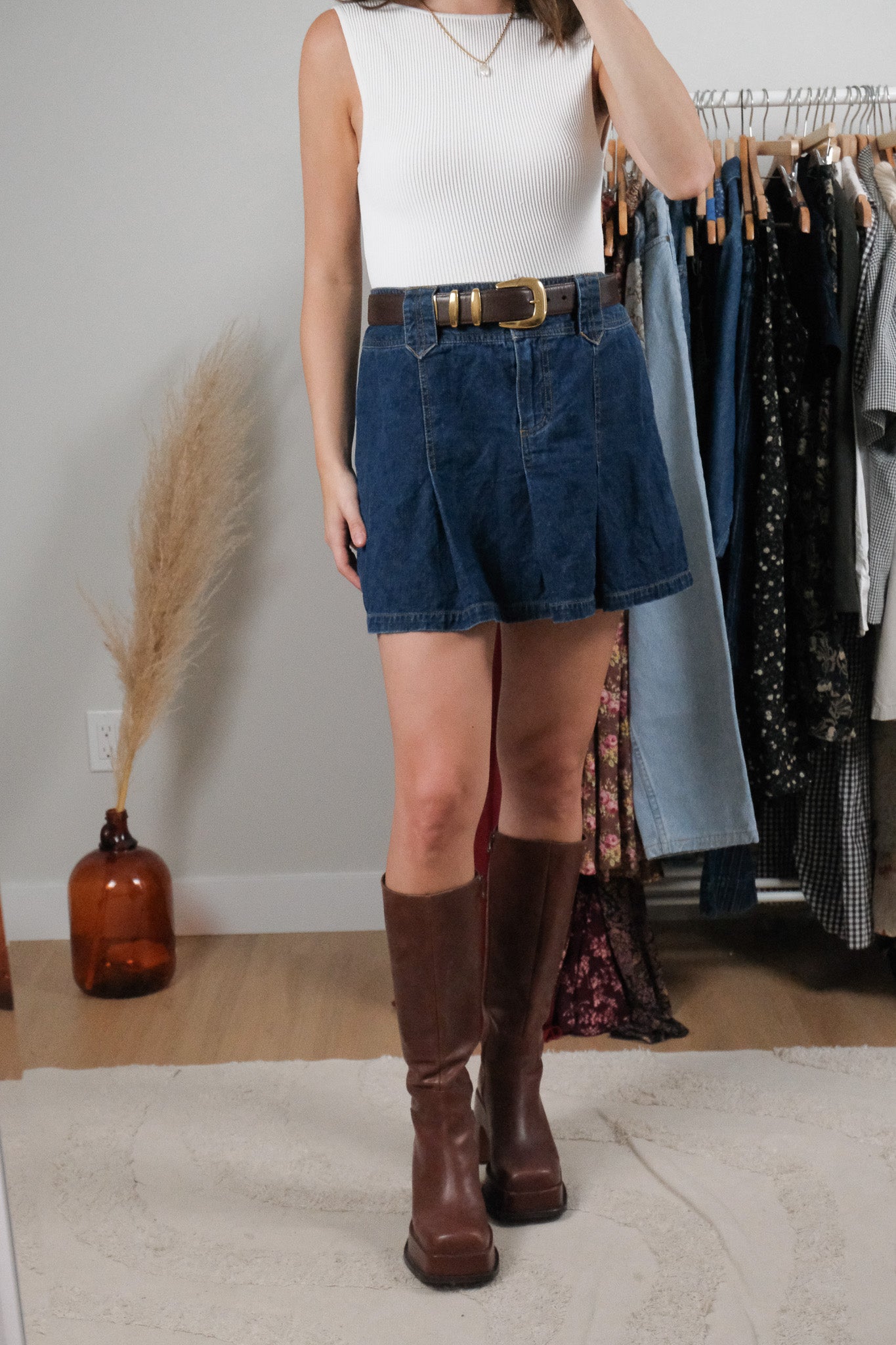 Vintage x Denim Pleated Skirt (10)