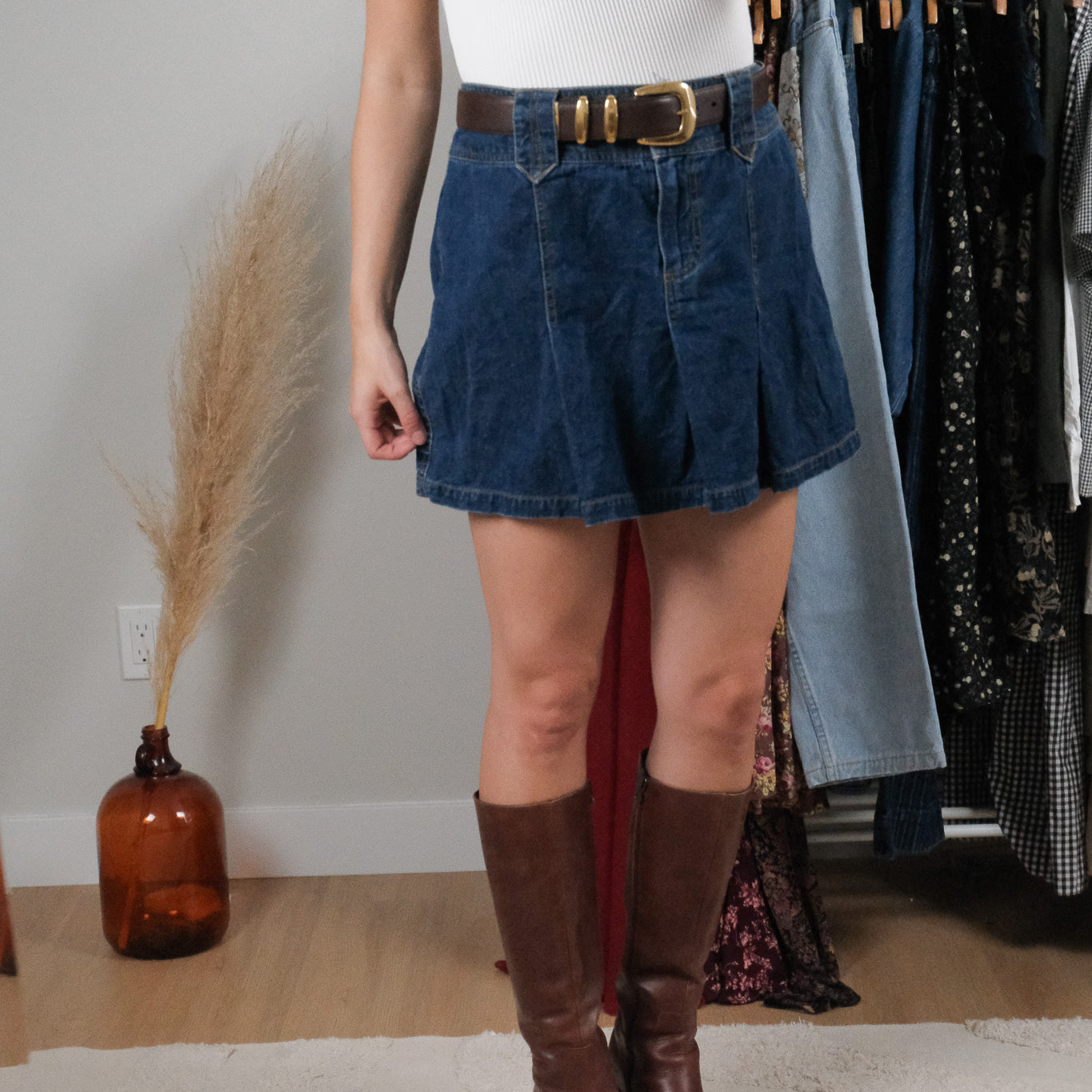 Vintage x Denim Pleated Skirt (10)