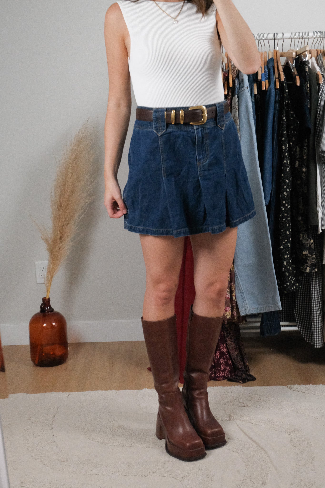 Vintage x Denim Pleated Skirt (10)