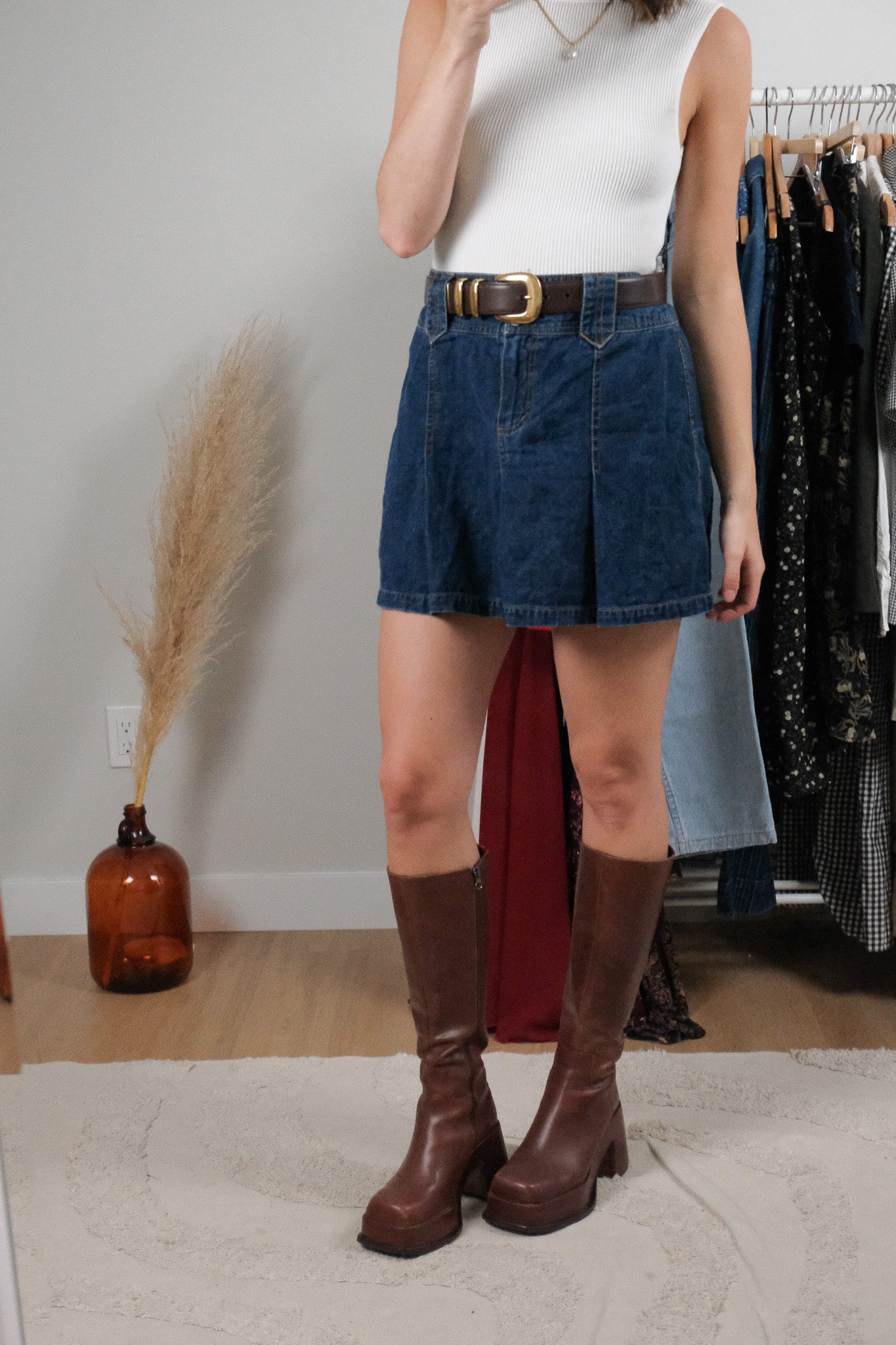 Vintage x Denim Pleated Skirt (10)