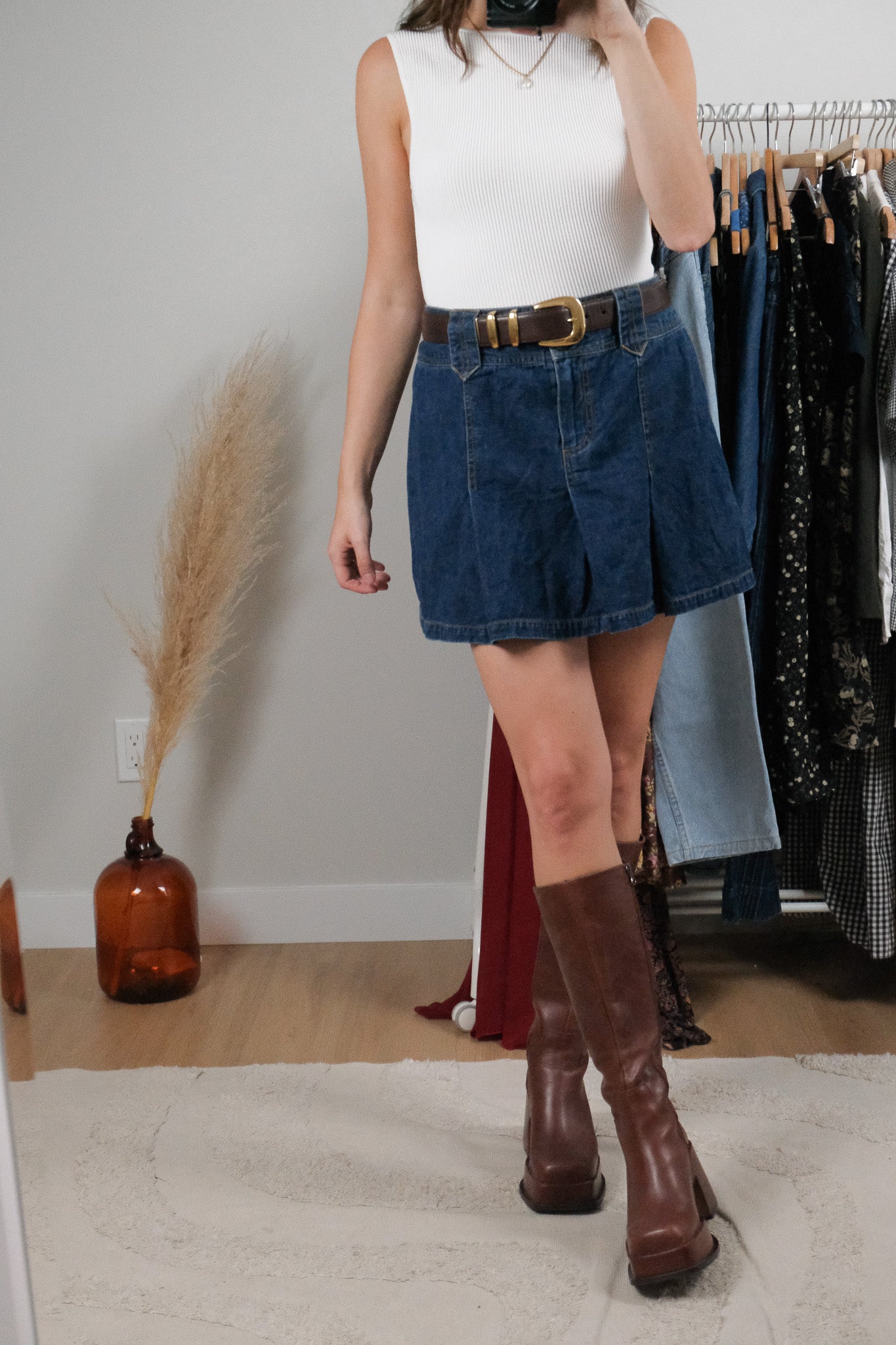 Vintage x Denim Pleated Skirt (10)