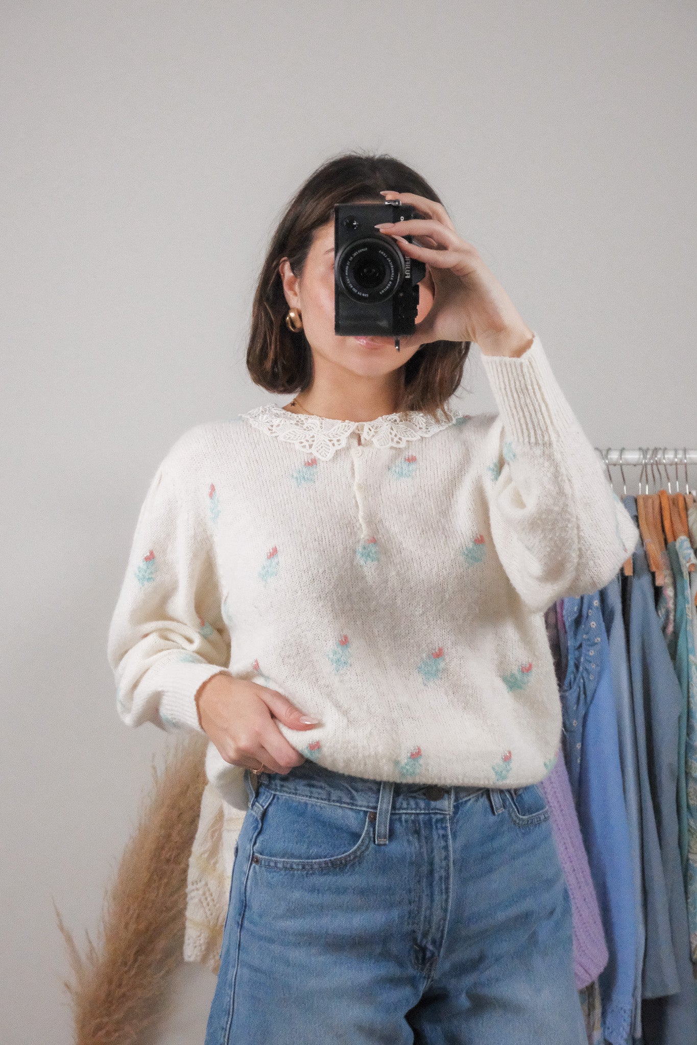 Vintage x Wool Blend Floral Collard Knit Top (M)