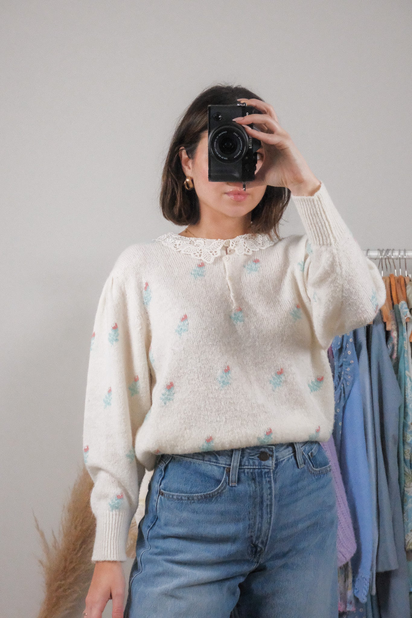 Vintage x Wool Blend Floral Collard Knit Top (M)