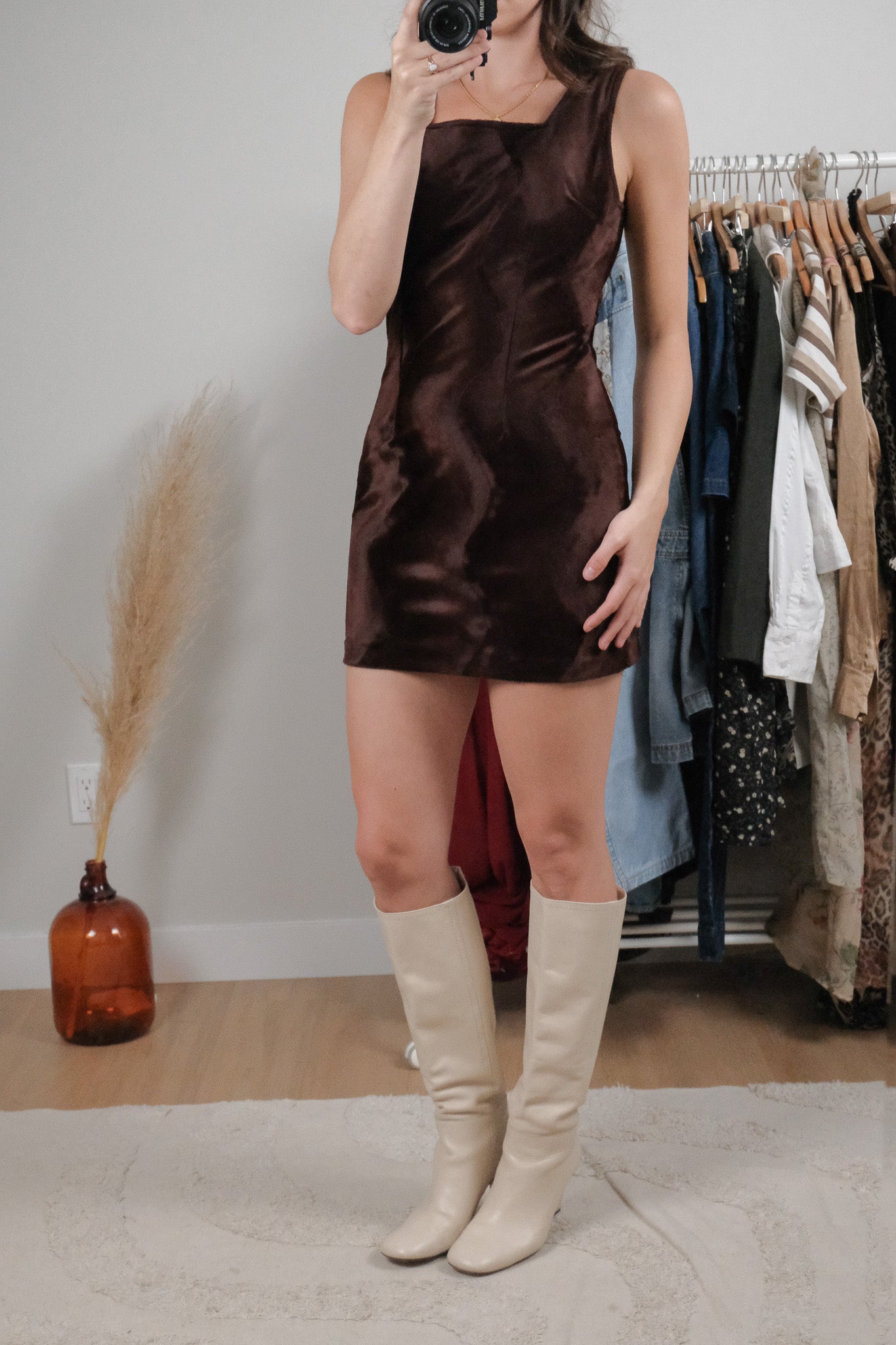 Made in USA x Vintage x Velvet Wavy Mini Dress (XS)