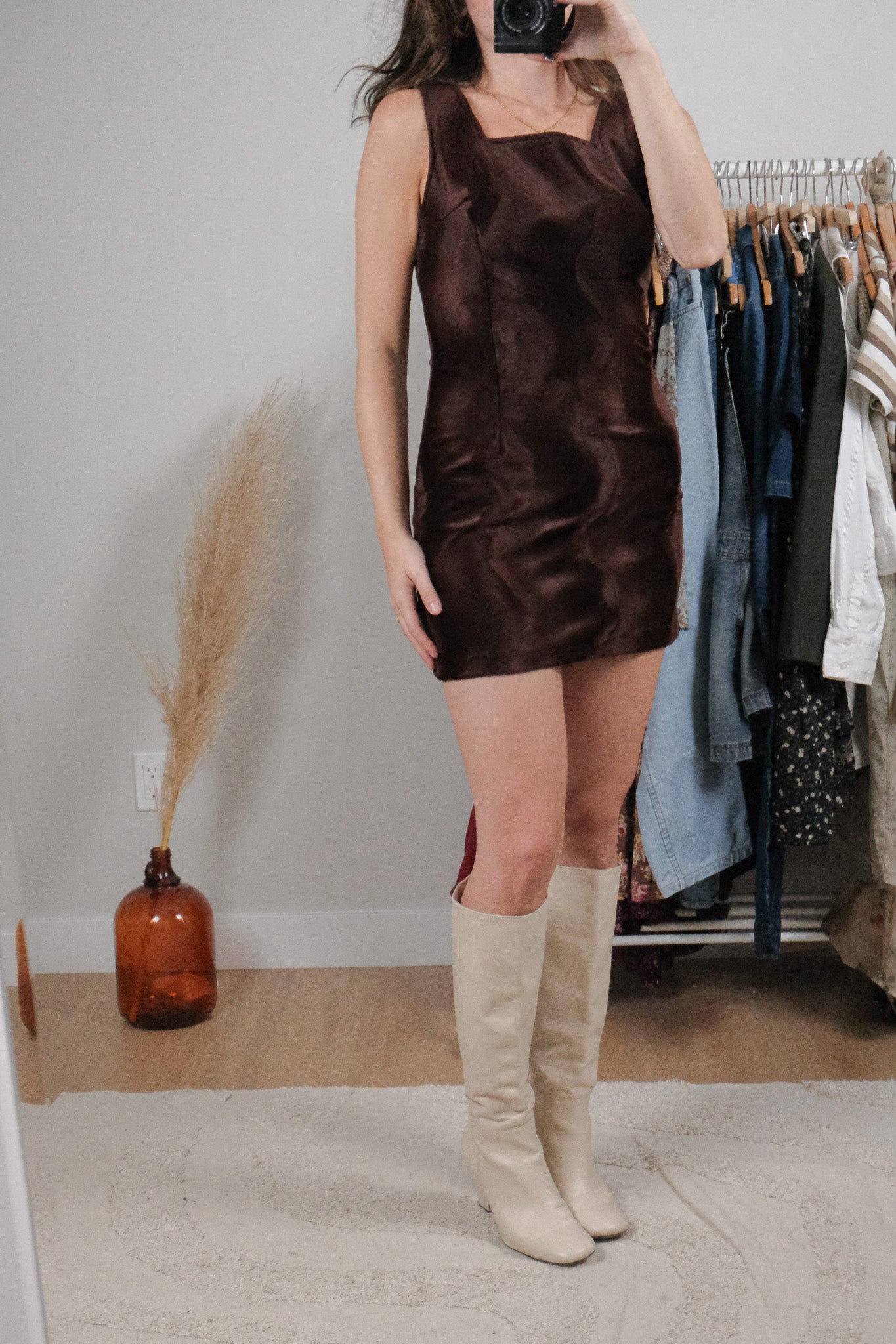 Made in USA x Vintage x Velvet Wavy Mini Dress (XS)