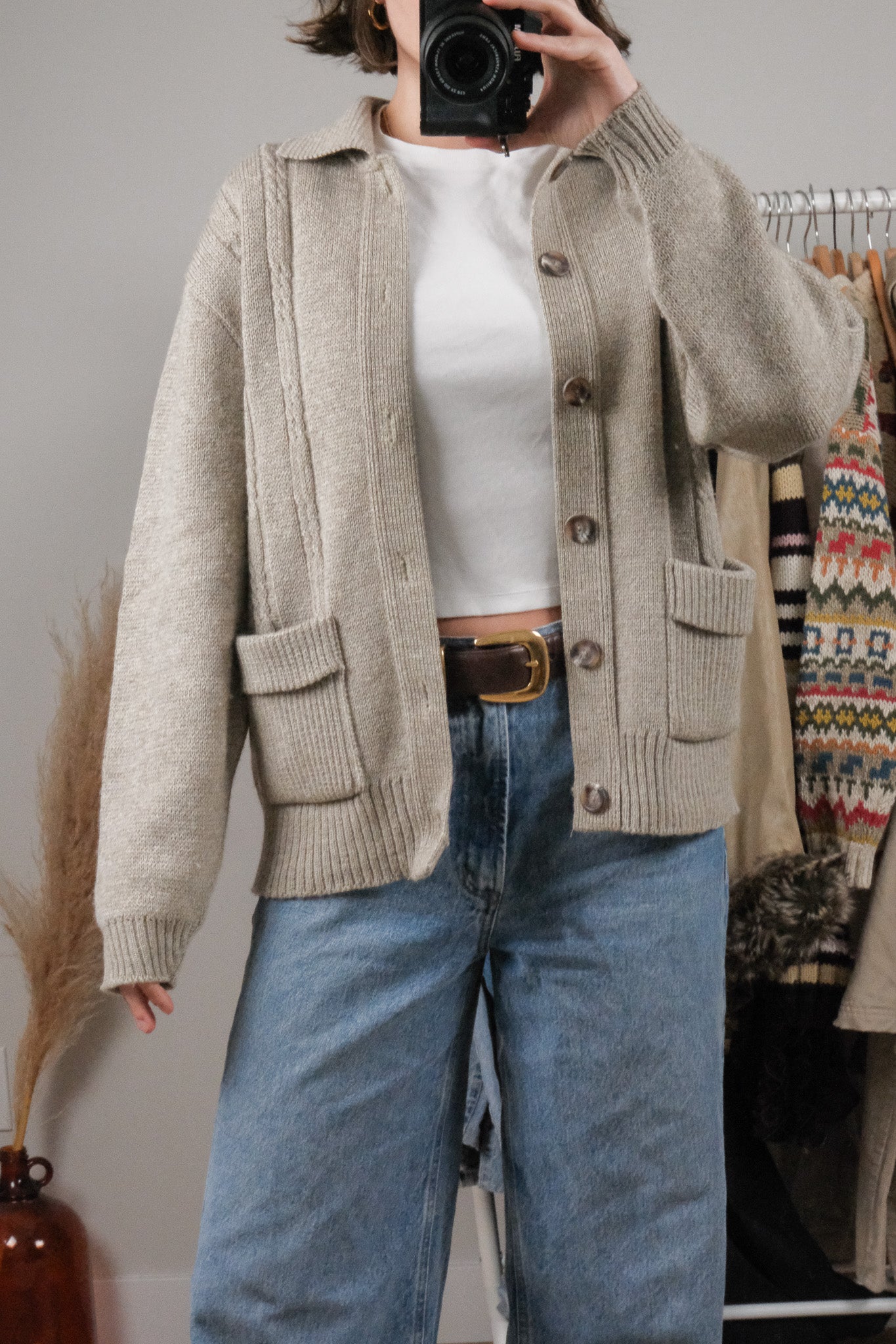 Made in Canada x Vintage x Tundra Wool Textured Collared Cardigan (S/M)