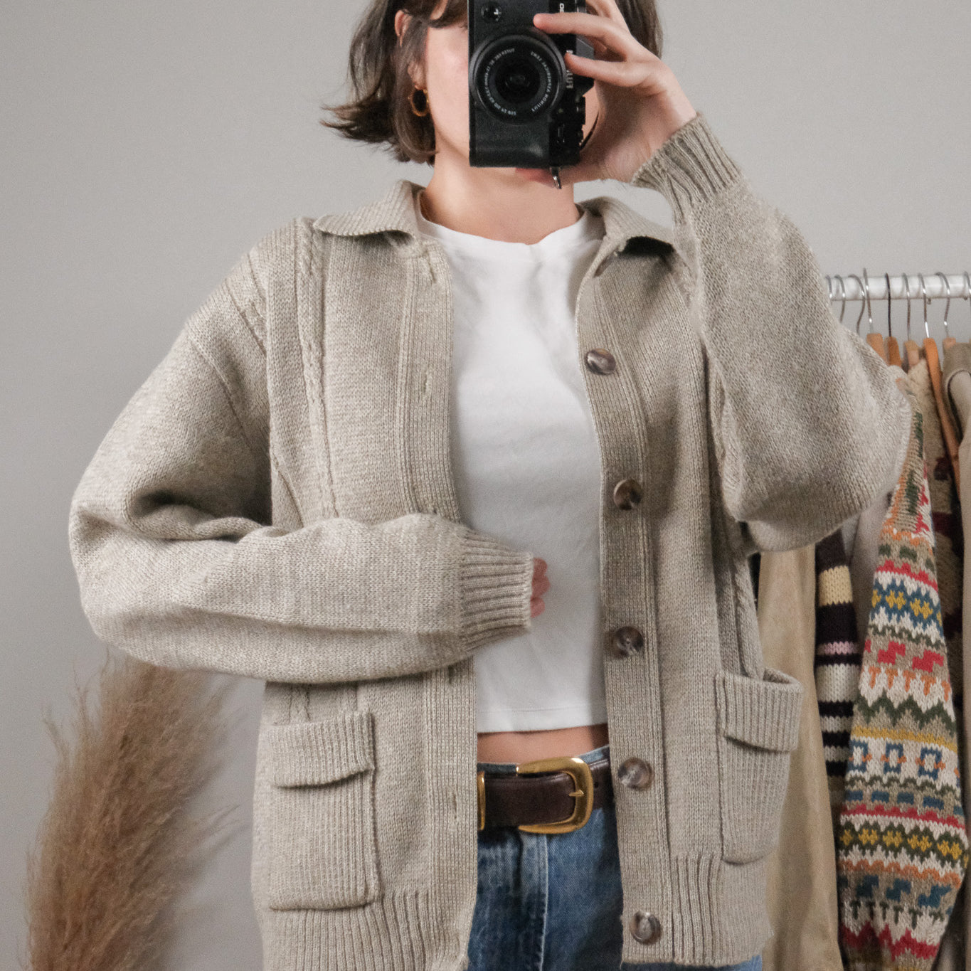 Made in Canada x Vintage x Tundra Wool Textured Collared Cardigan (S/M)