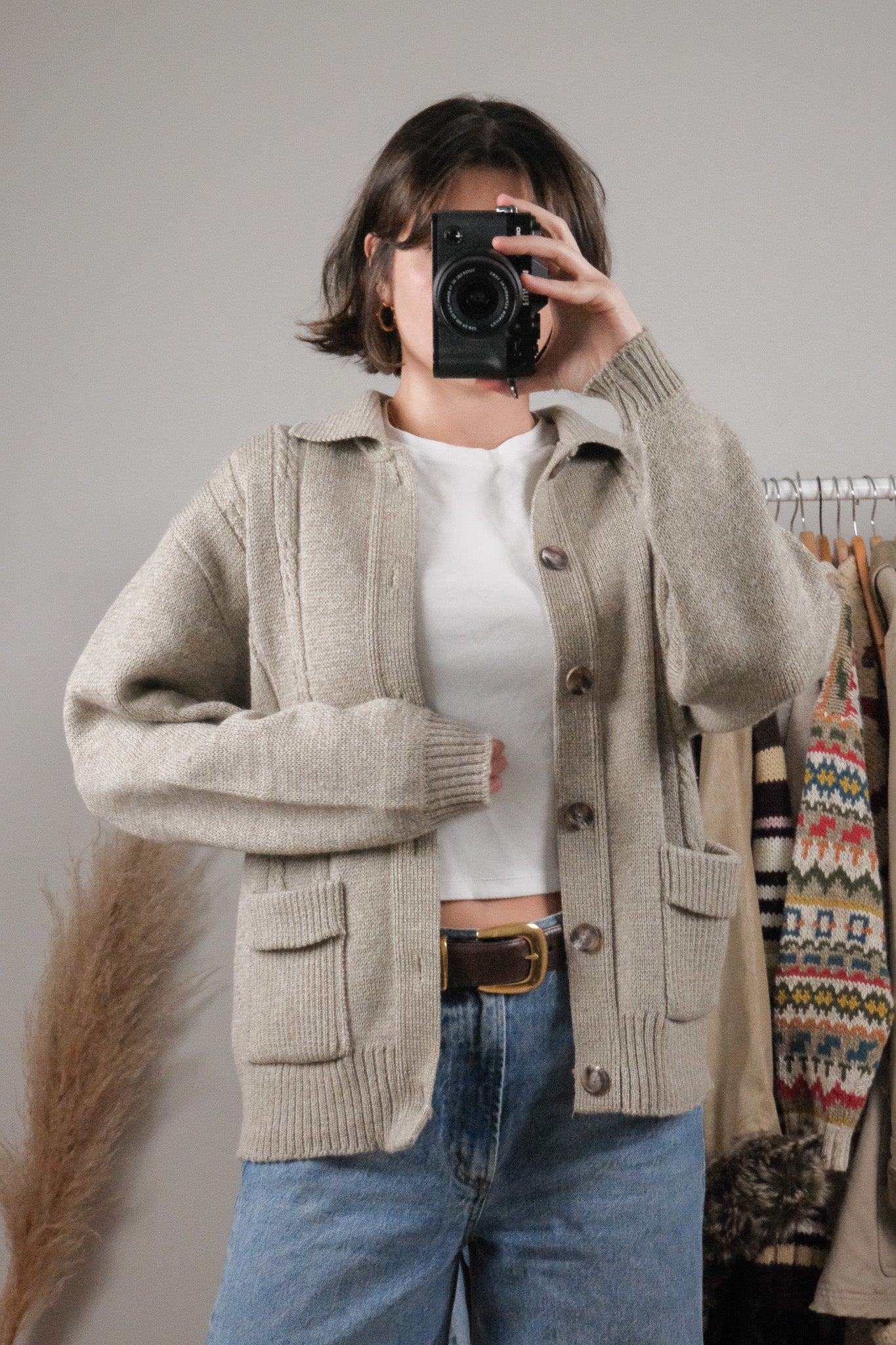 Made in Canada x Vintage x Tundra Wool Textured Collared Cardigan (S/M)