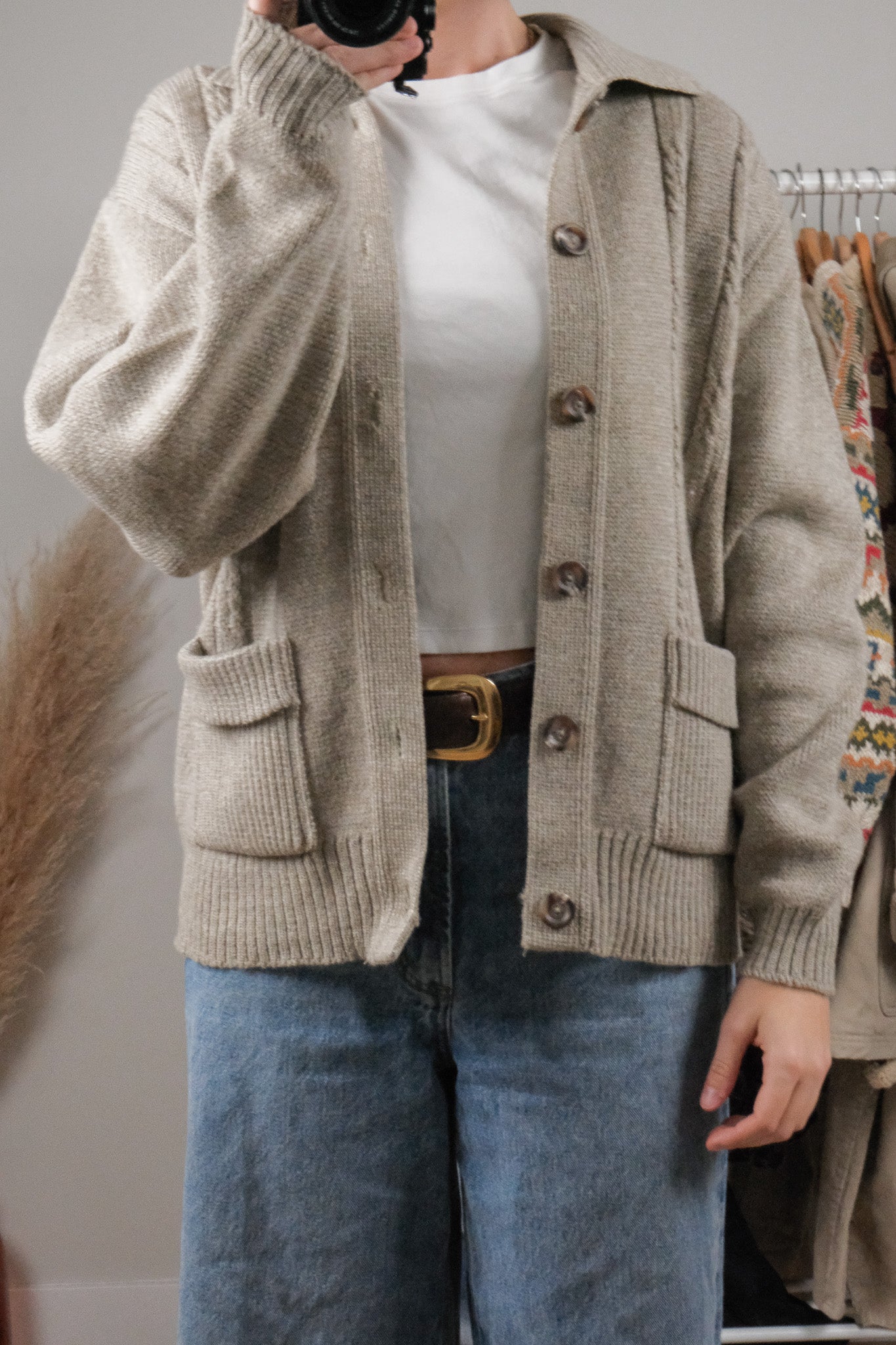 Made in Canada x Vintage x Tundra Wool Textured Collared Cardigan (S/M)