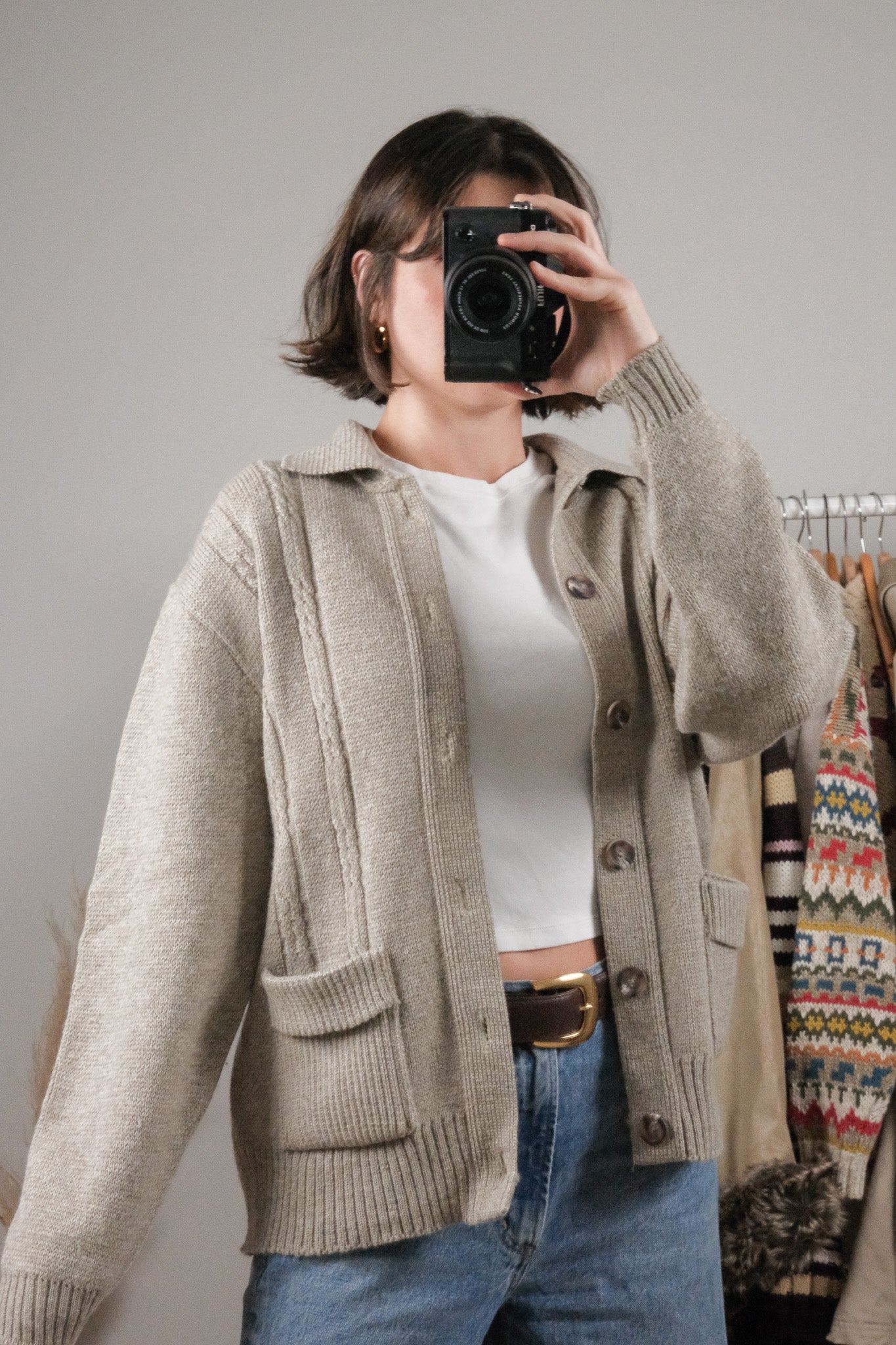 Made in Canada x Vintage x Tundra Wool Textured Collared Cardigan (S/M)