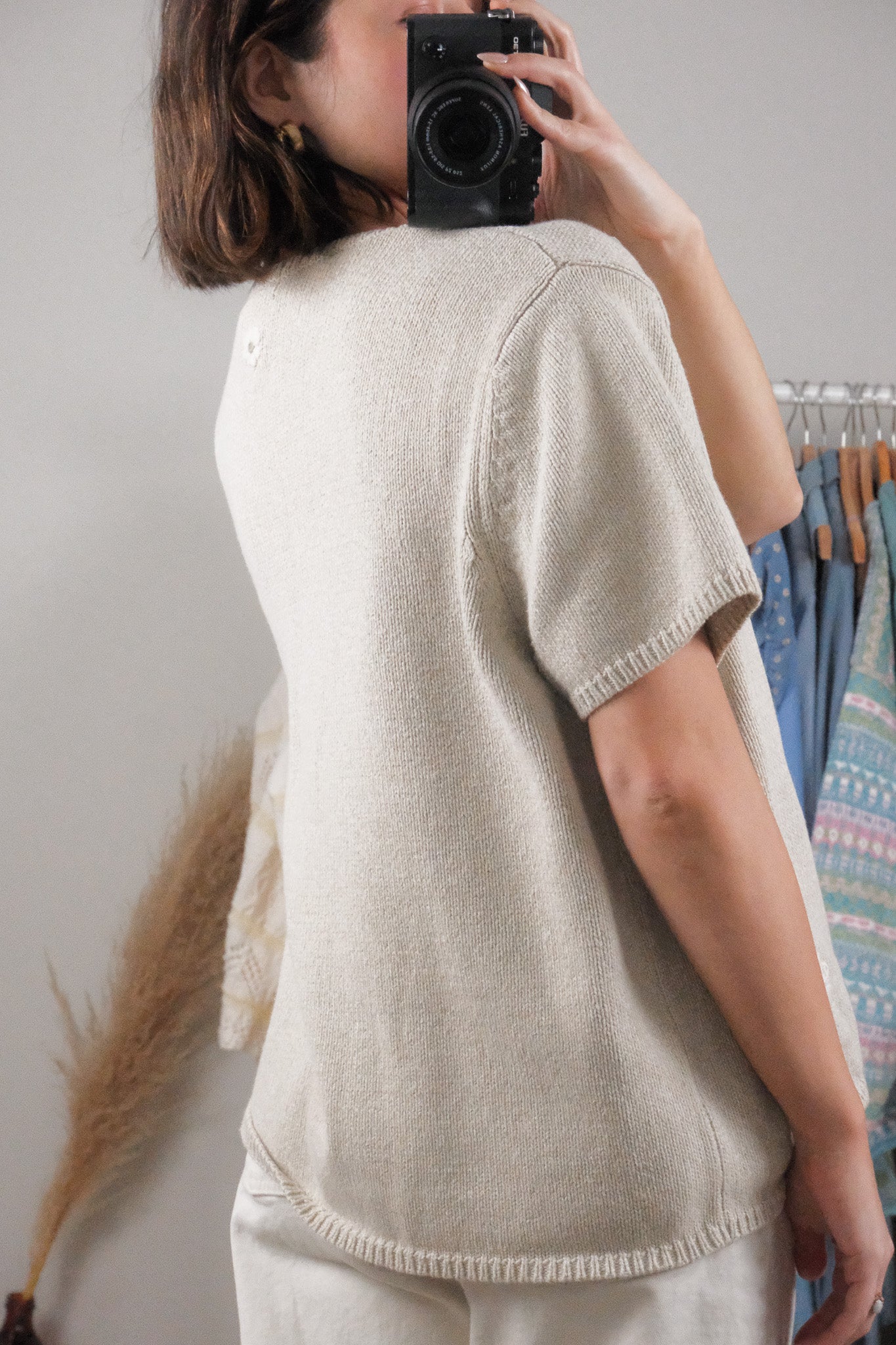 Vintage x Cotton Embroidered Flower Short-Sleeve Knit (L/XL)