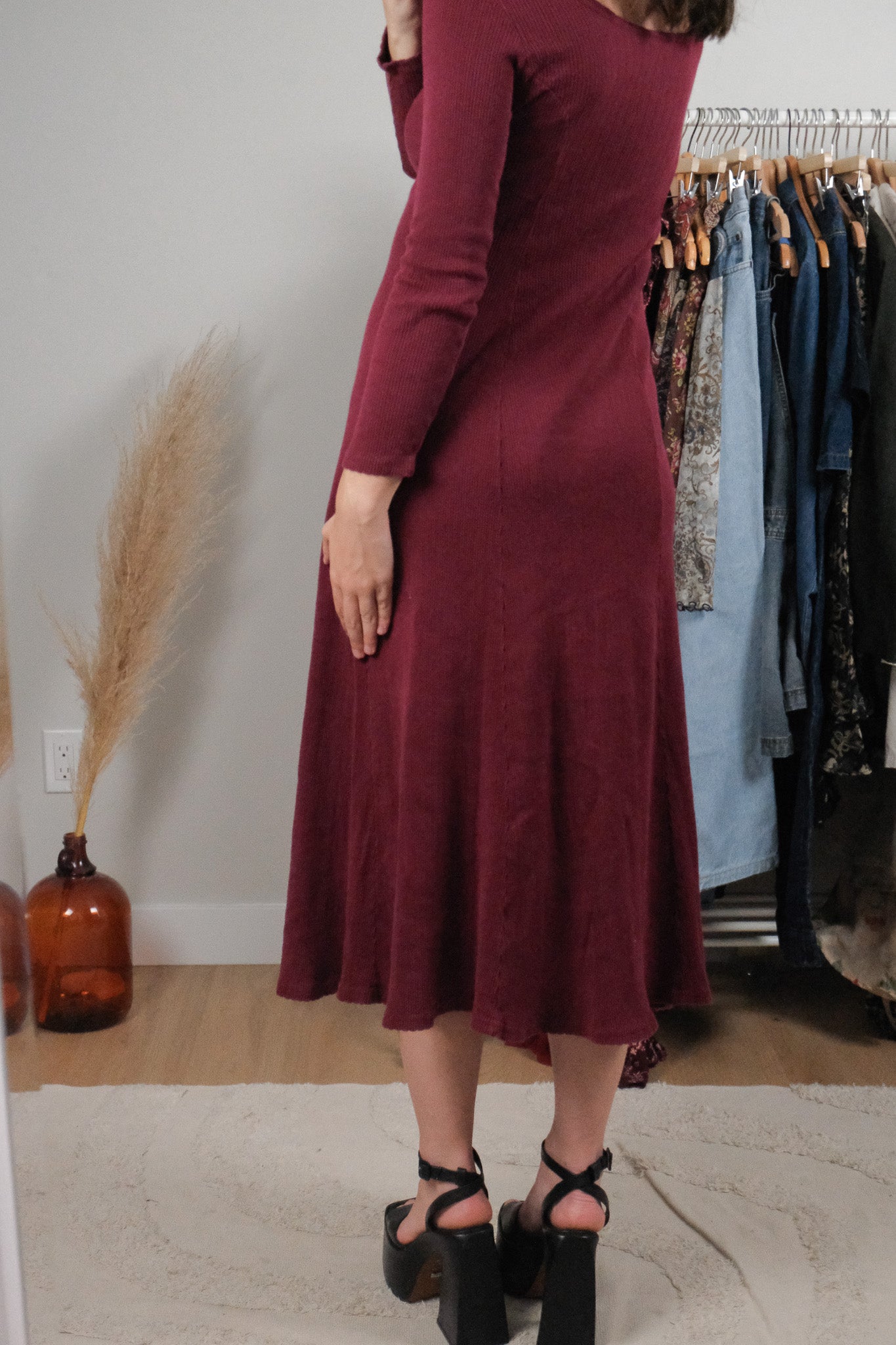 Made in USA x Vintage x Cotton Long-Sleeve Maxi Dress (XS/S)