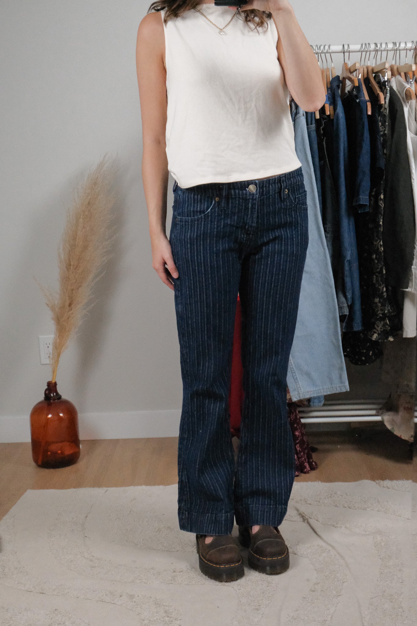 Vintage x Striped Mid-Rise Flare Jeans (27)