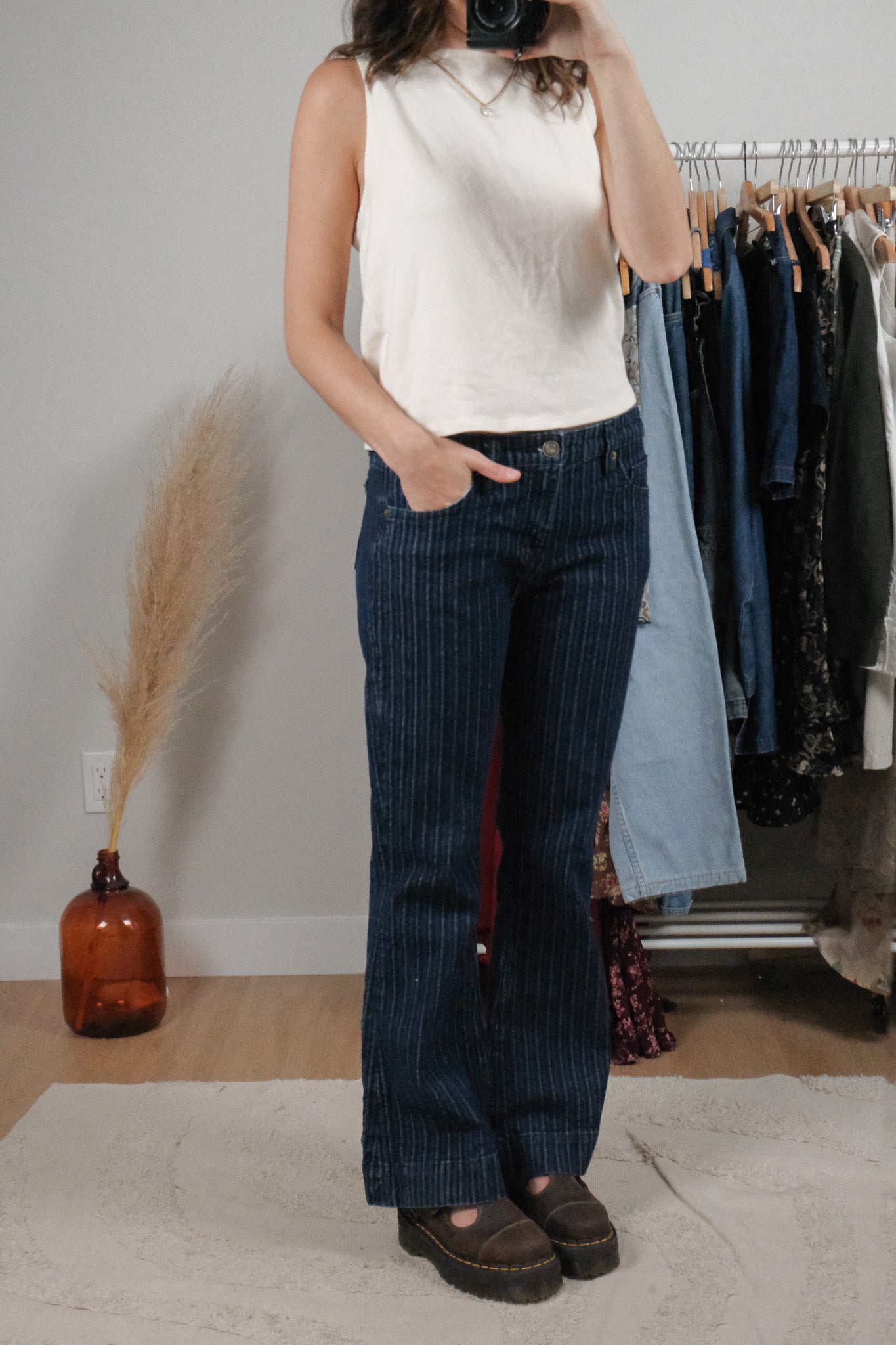 Vintage x Striped Mid-Rise Flare Jeans (27)