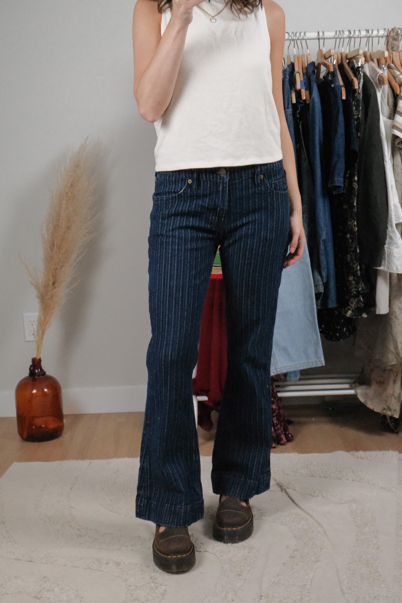 Vintage x Striped Mid-Rise Flare Jeans (27)