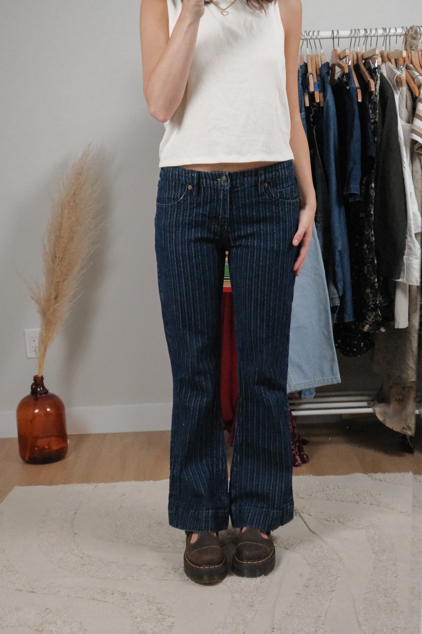 Vintage x Striped Mid-Rise Flare Jeans (27)