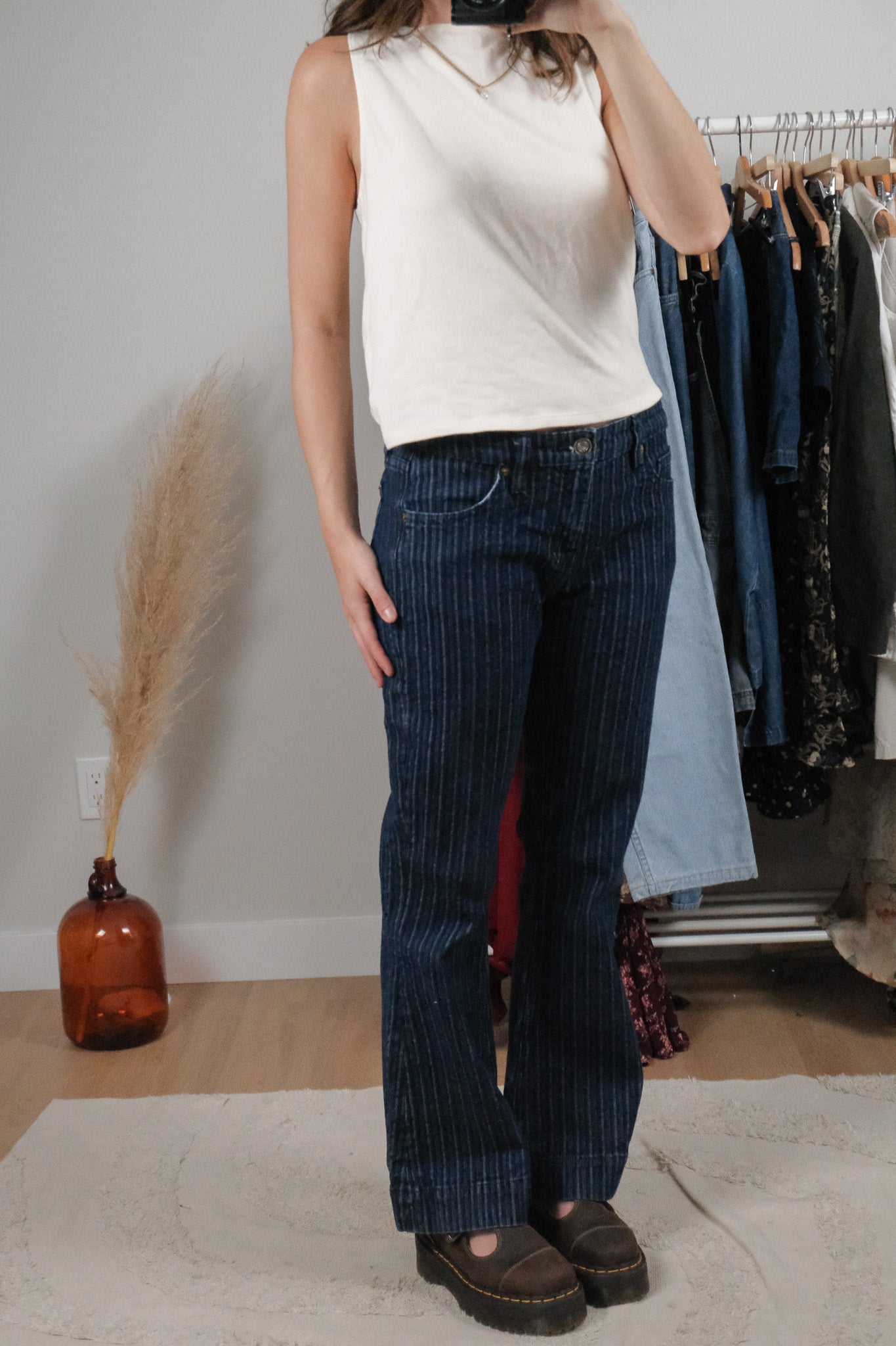 Vintage x Striped Mid-Rise Flare Jeans (27)