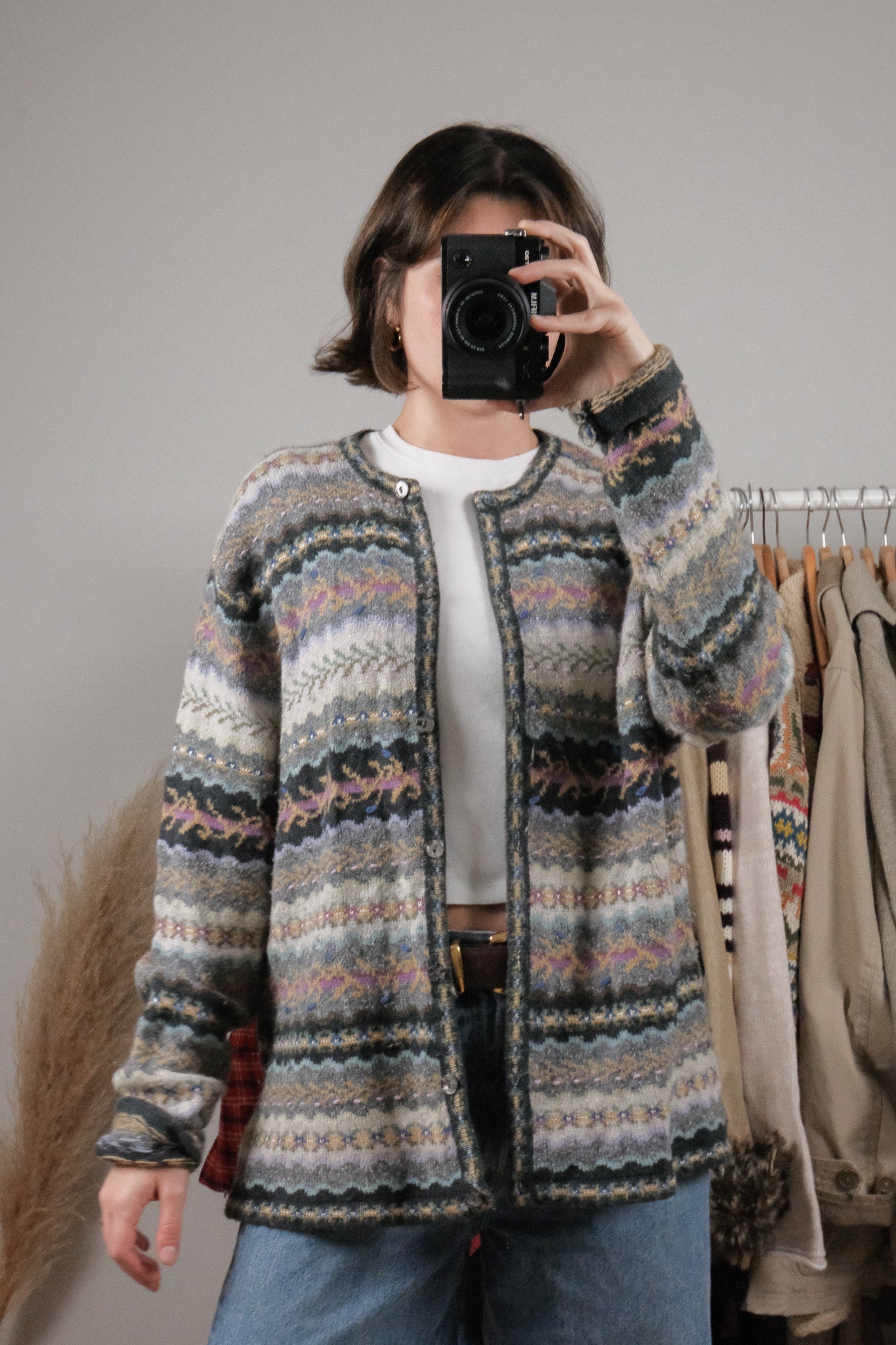 Vintage x Wool Blend Textured/Patterned Cardigan (M-XL)