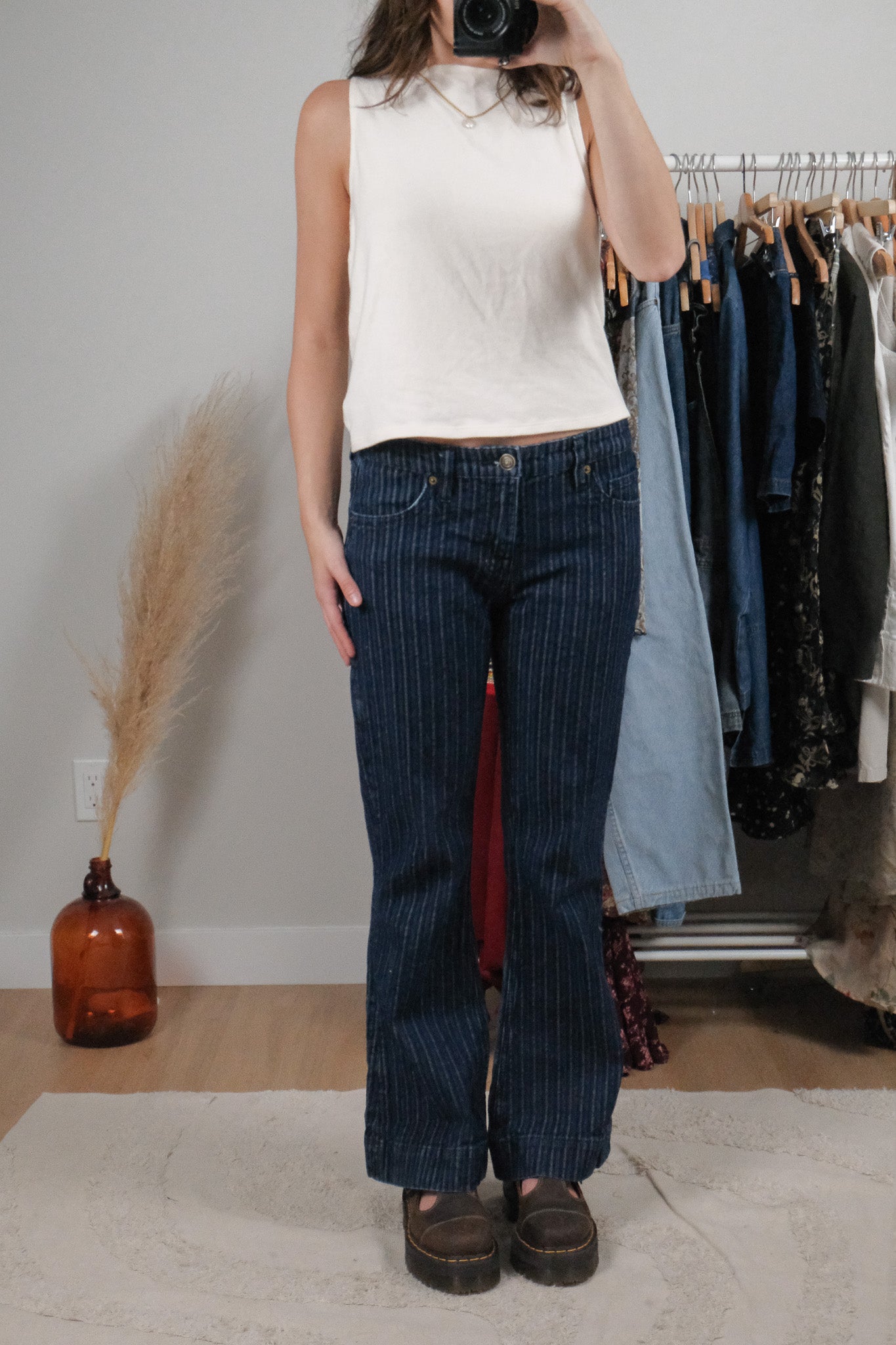 Vintage x Striped Mid-Rise Flare Jeans (27)