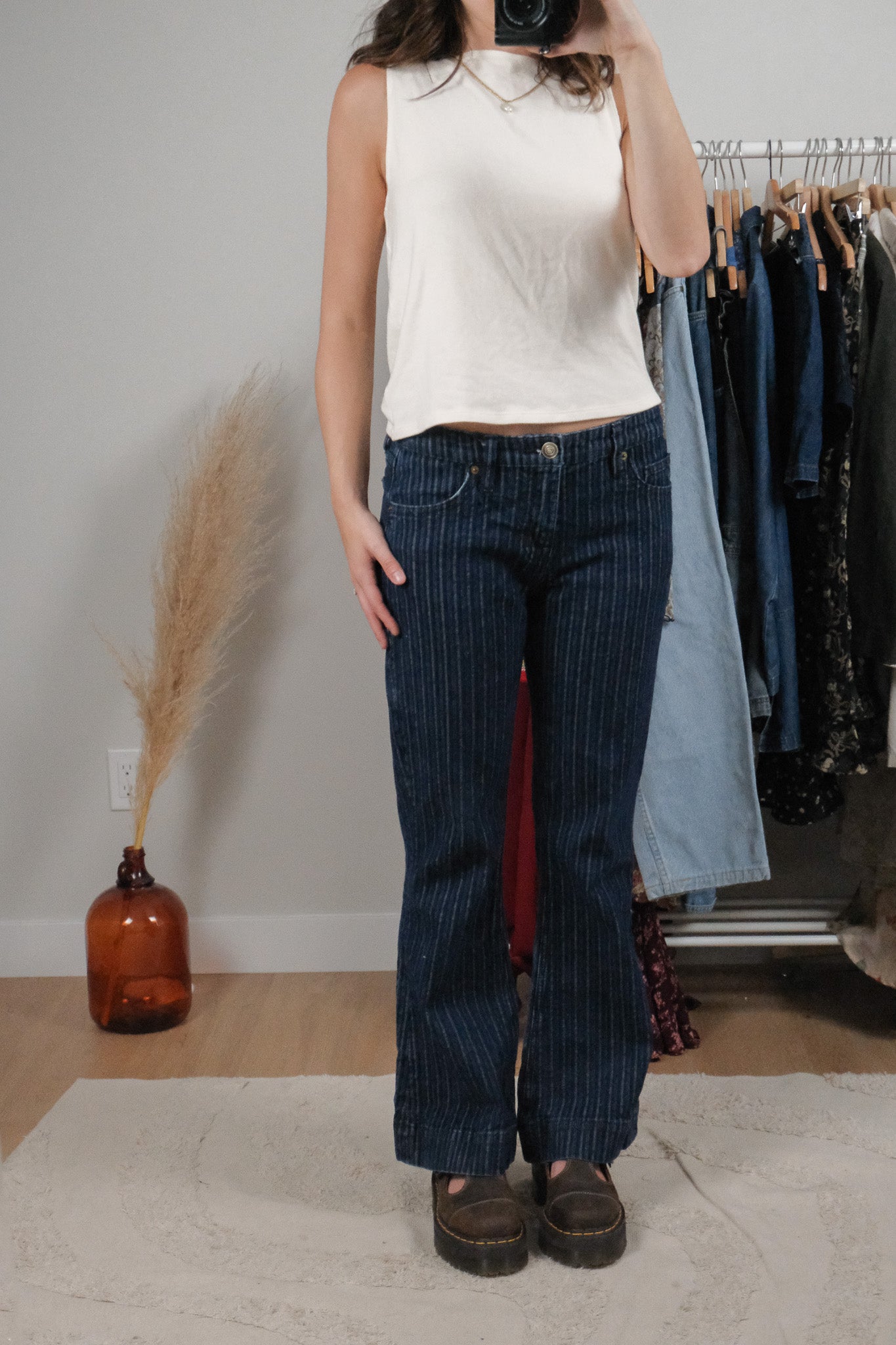 Vintage x Striped Mid-Rise Flare Jeans (27)