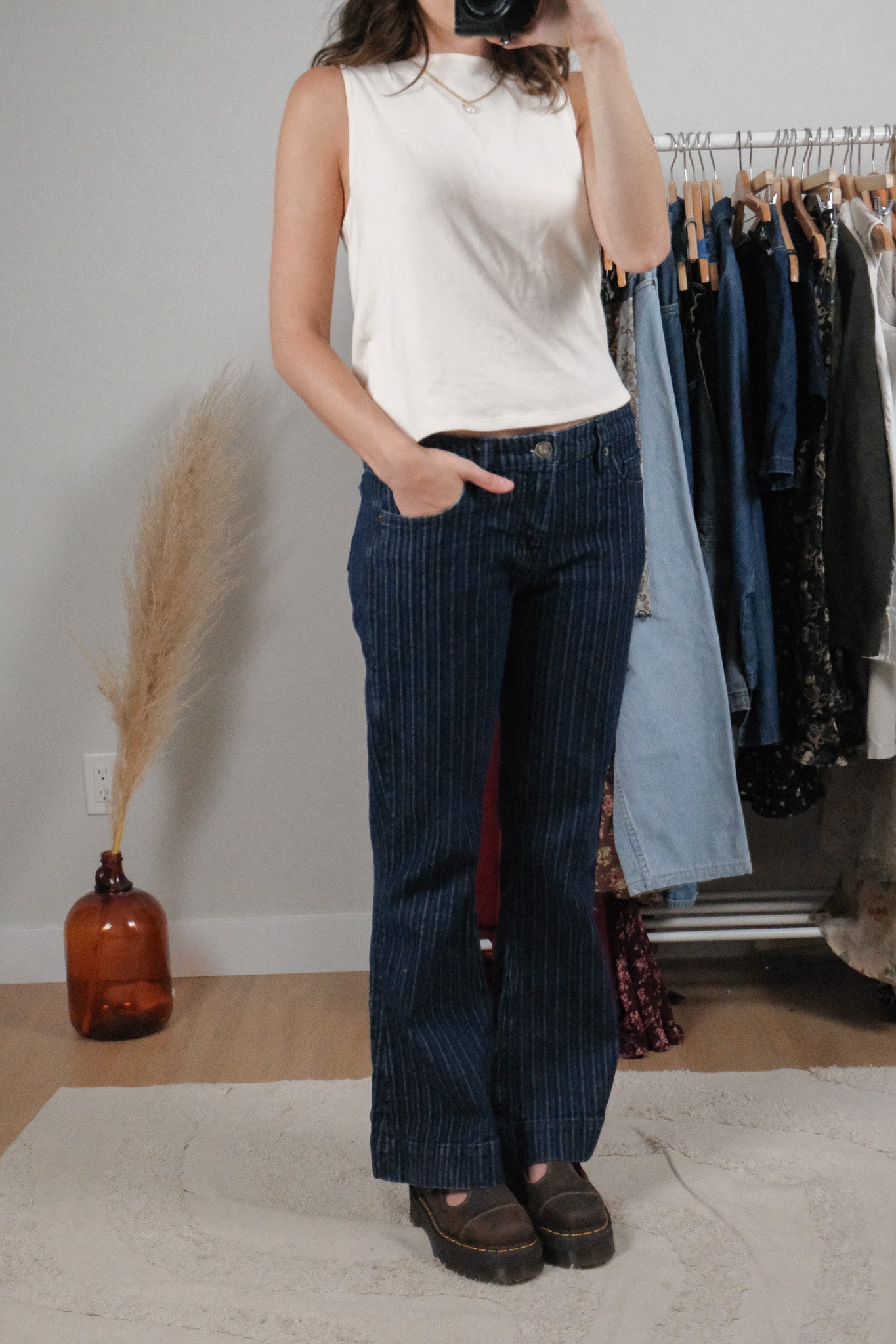 Vintage x Striped Mid-Rise Flare Jeans (27)