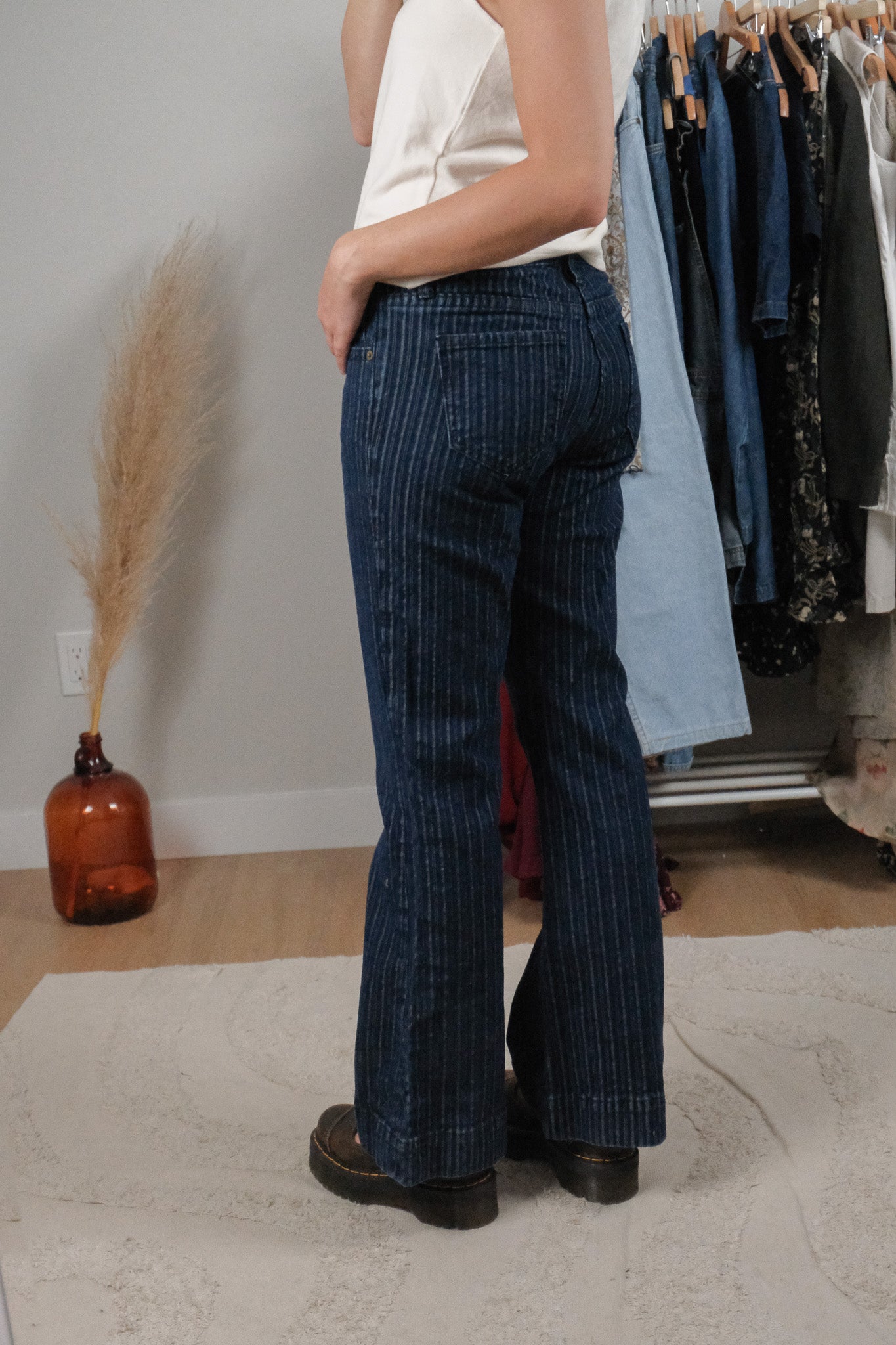 Vintage x Striped Mid-Rise Flare Jeans (27)