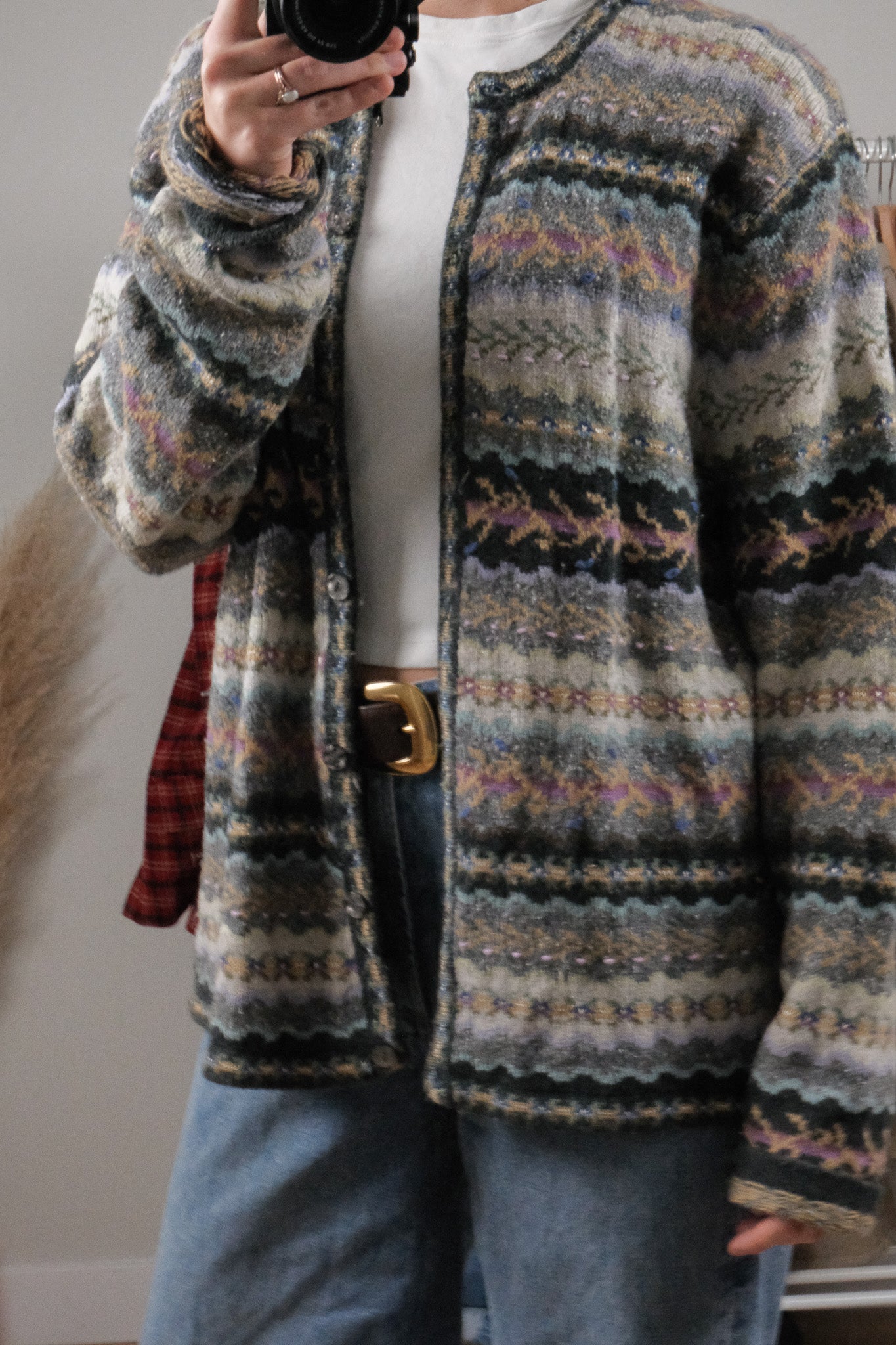 Vintage x Wool Blend Textured/Patterned Cardigan (M-XL)