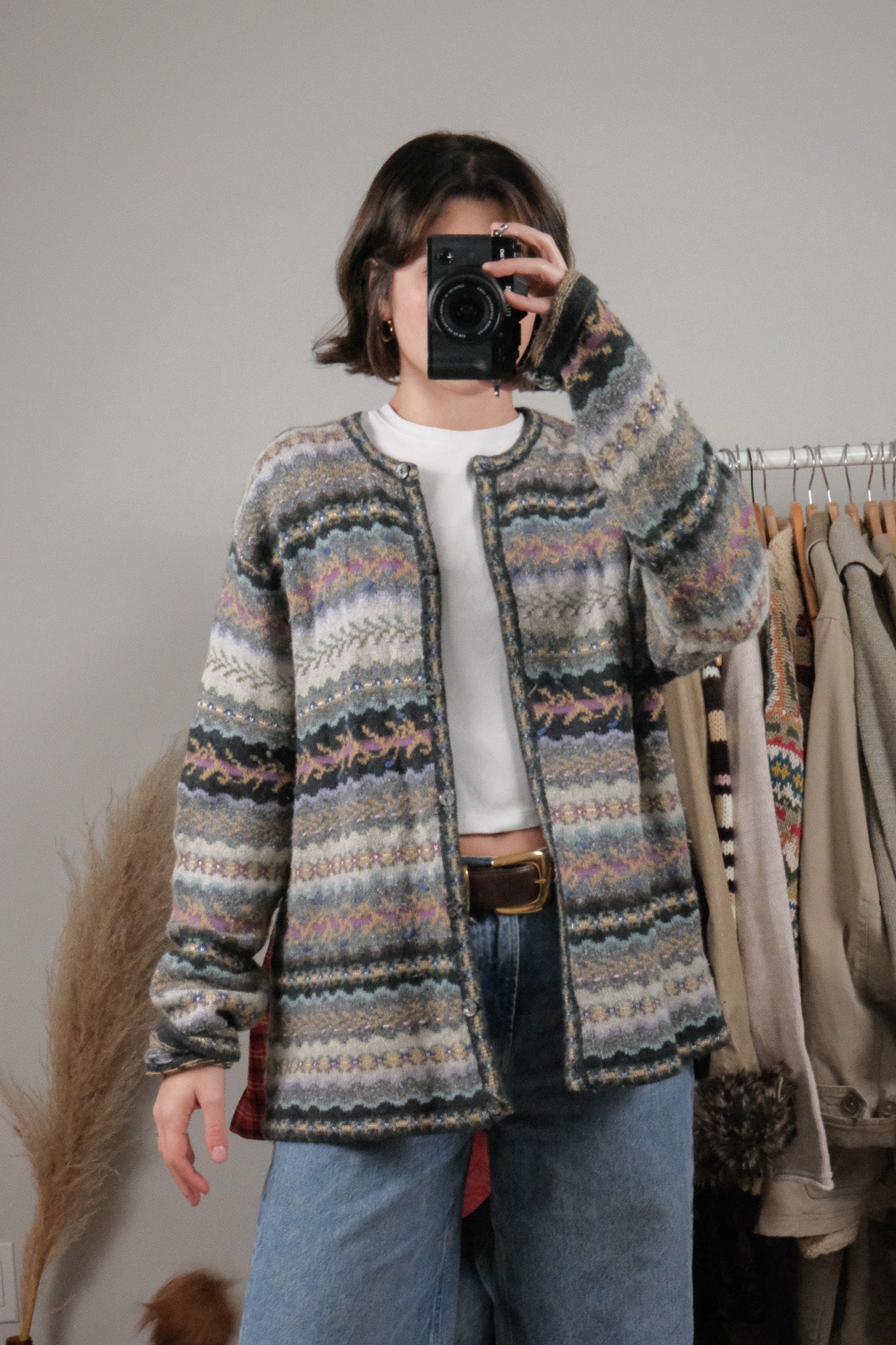 Vintage x Wool Blend Textured/Patterned Cardigan (M-XL)