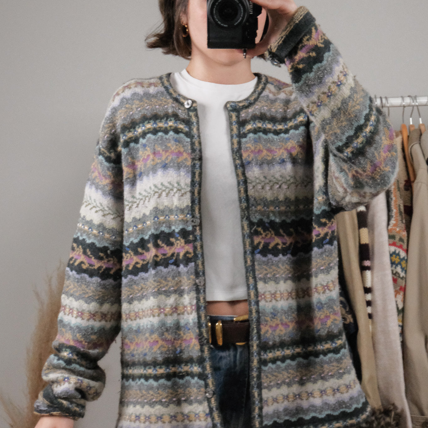 Vintage x Wool Blend Textured/Patterned Cardigan (M-XL)