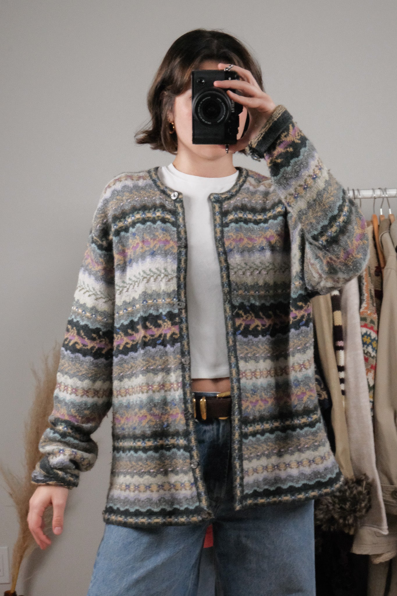 Vintage x Wool Blend Textured/Patterned Cardigan (M-XL)