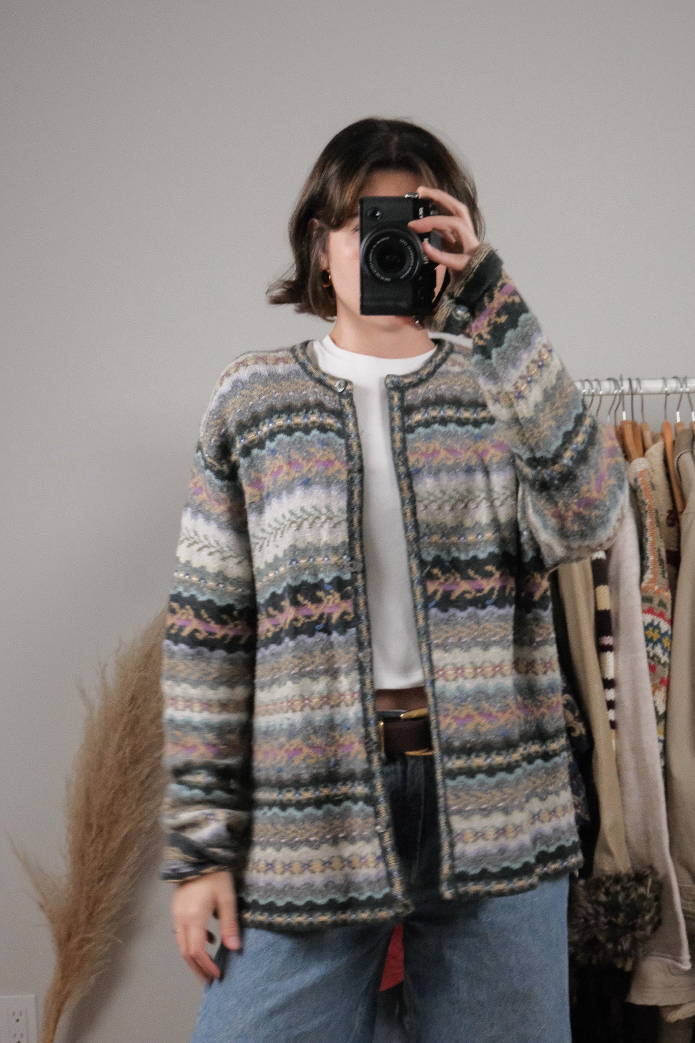 Vintage x Wool Blend Textured/Patterned Cardigan (M-XL)