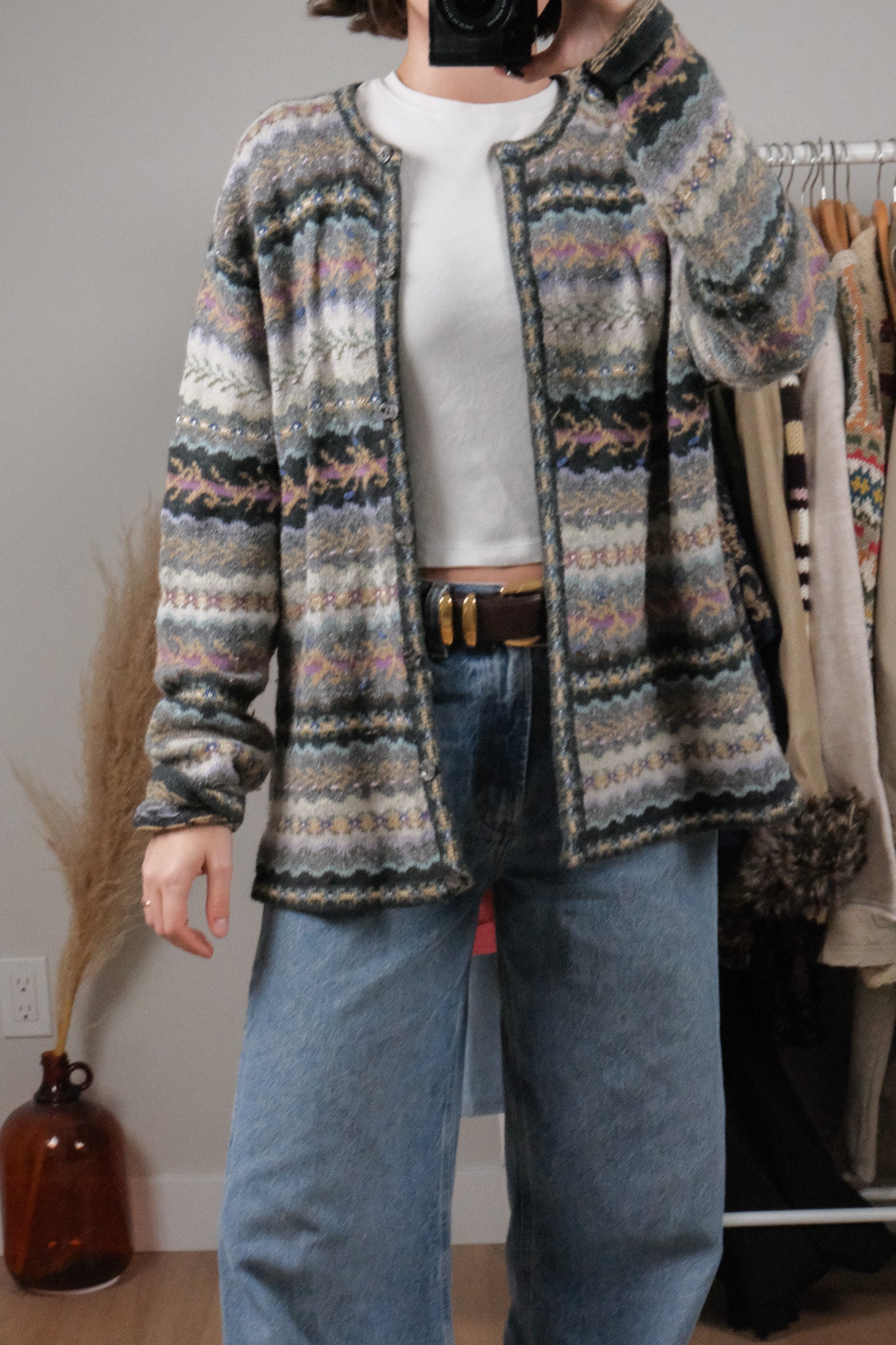 Vintage x Wool Blend Textured/Patterned Cardigan (M-XL)