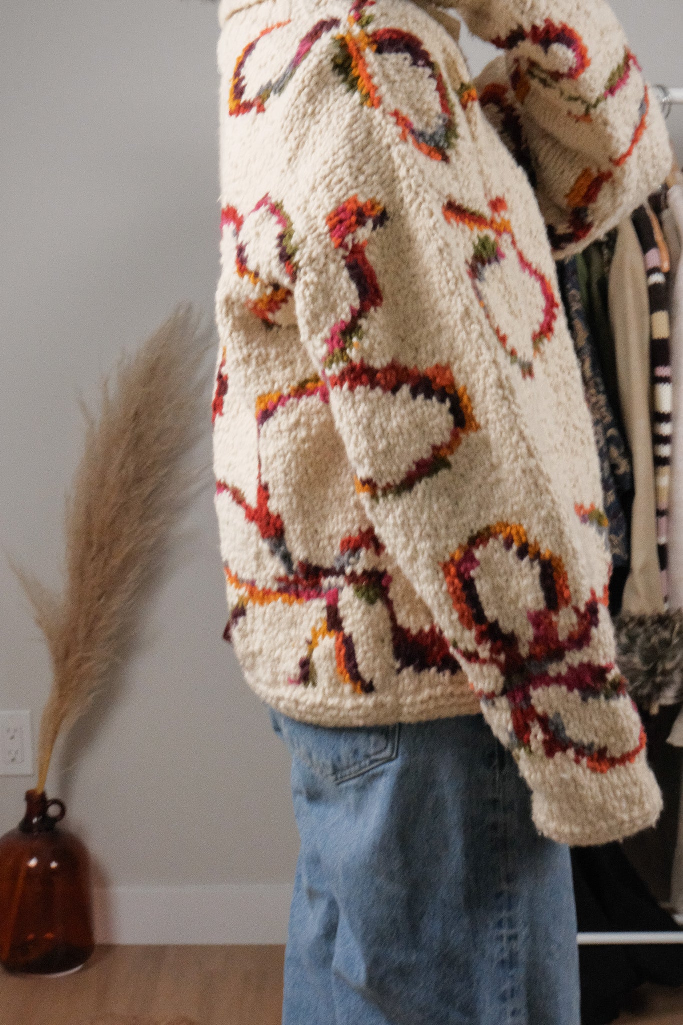 Vintage x Chunky Wool Flower Handknit Cardigan (S-XL)