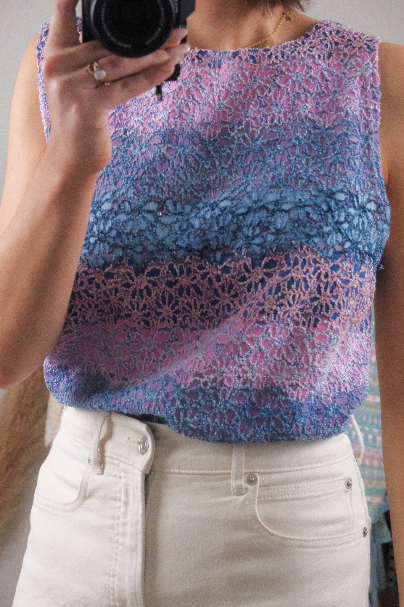 Vintage x Multicolour Lace Flower Tank (XL/XXL)