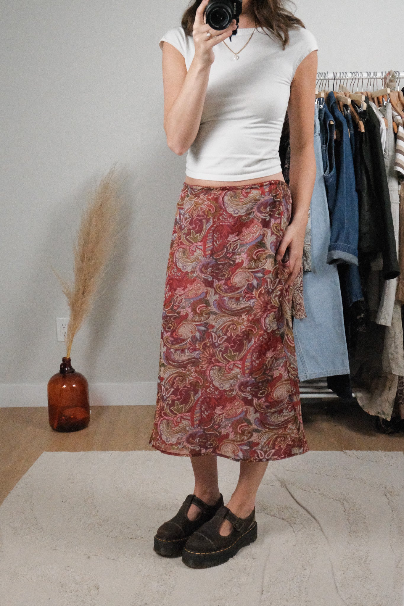Vintage x Patterned Midi Skirt (M/L)