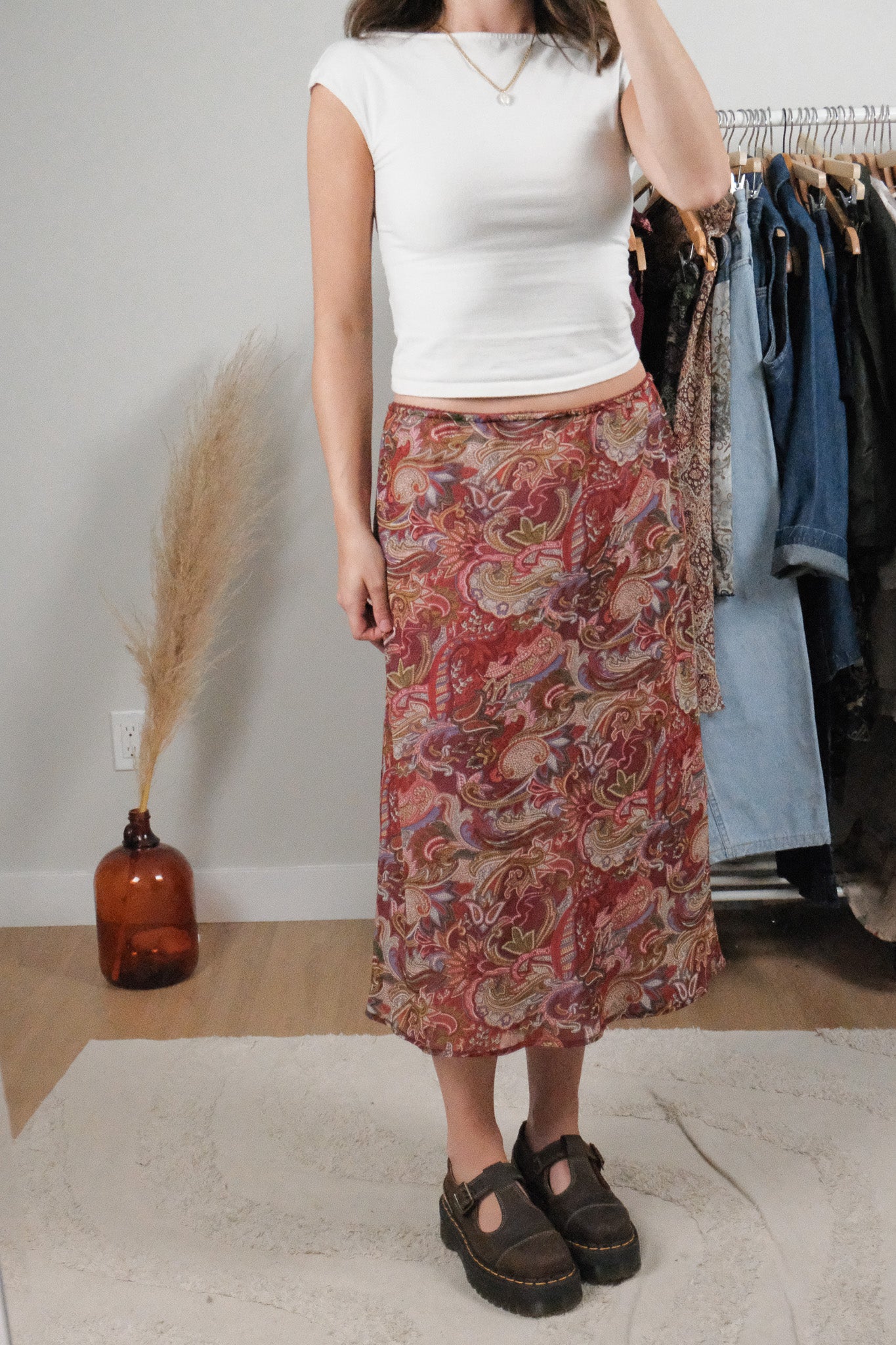 Vintage x Patterned Midi Skirt (M/L)