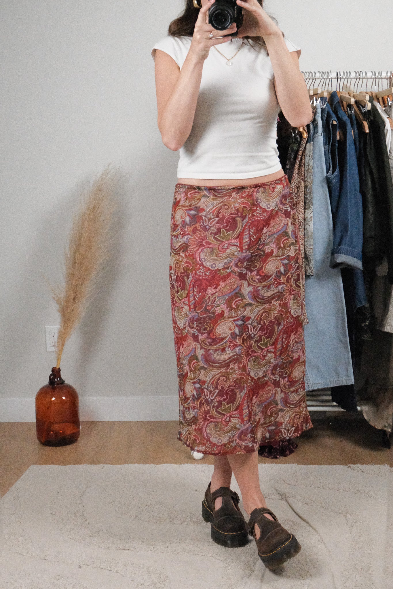 Vintage x Patterned Midi Skirt (M/L)