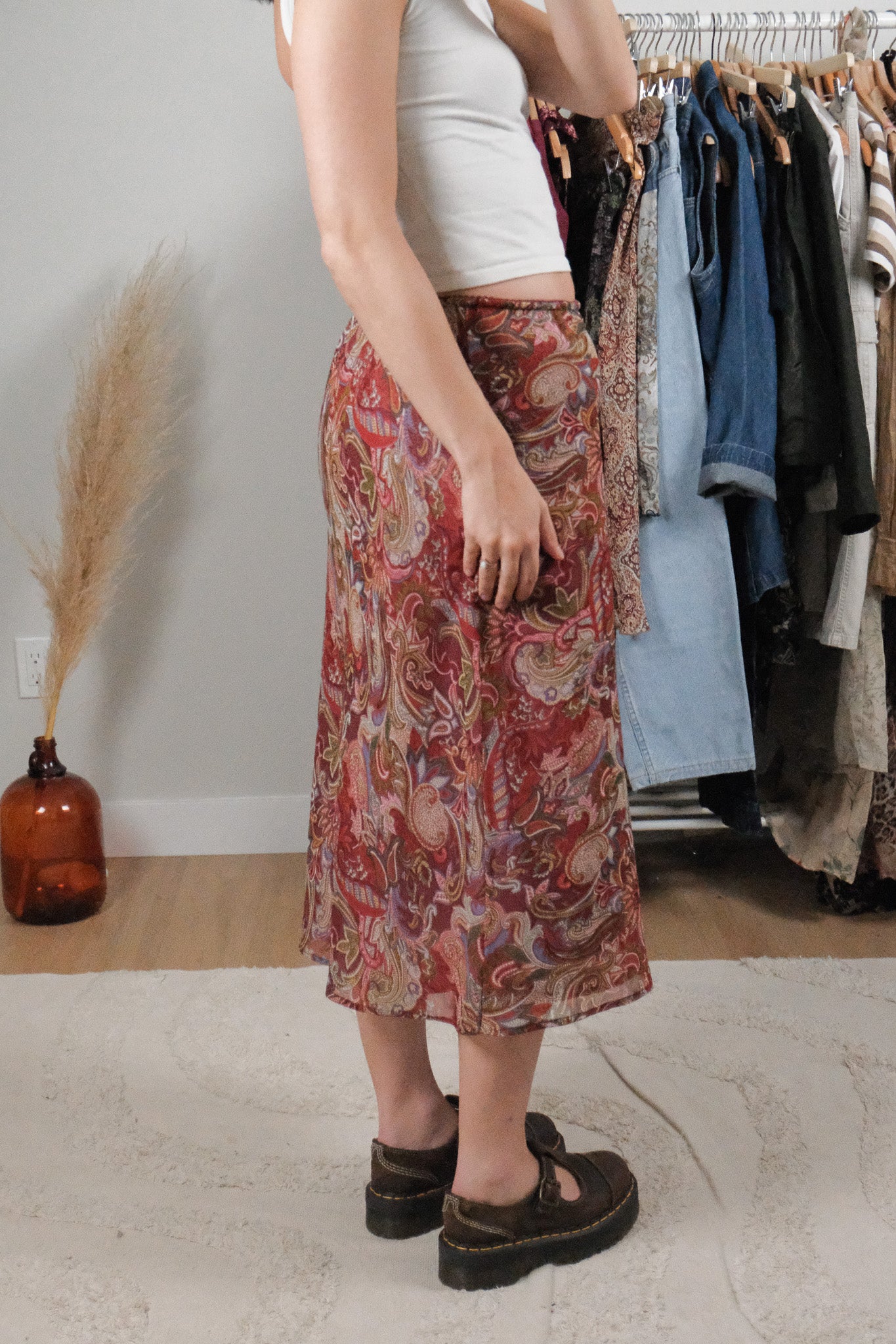 Vintage x Patterned Midi Skirt (M/L)