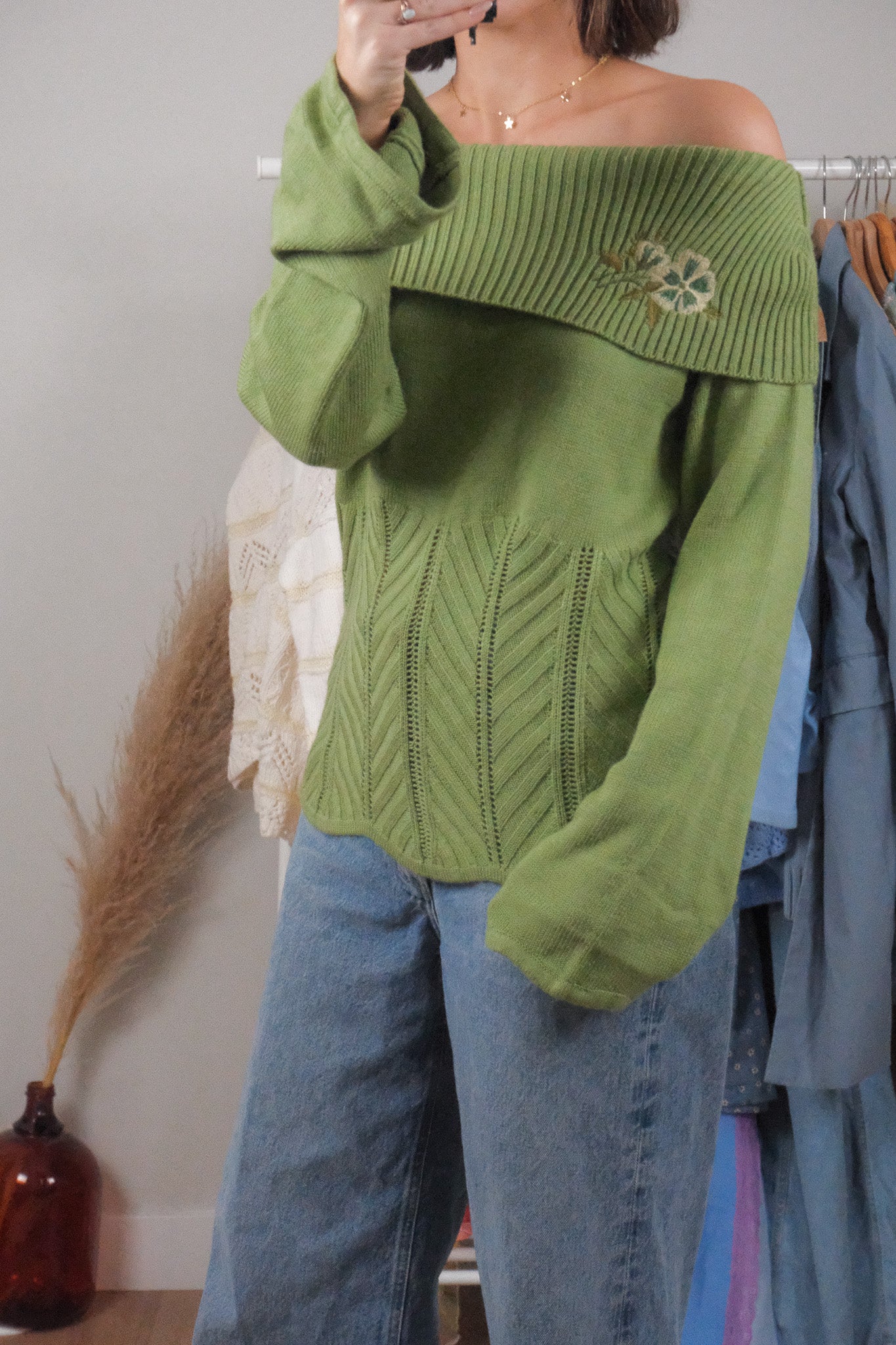 Vintage x April Cornell x Wool Blend Off Shoulder Knit (L)