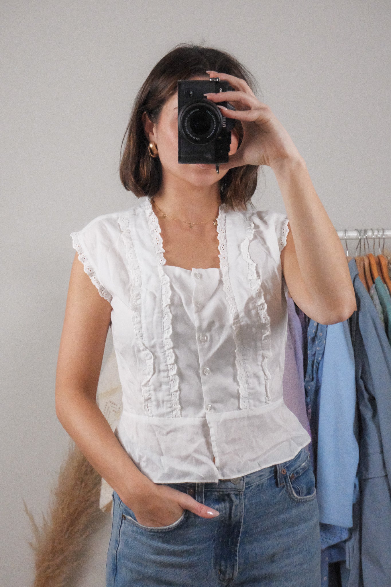 Vintage x 1970s Cotton Eyelet Tank (S/M)