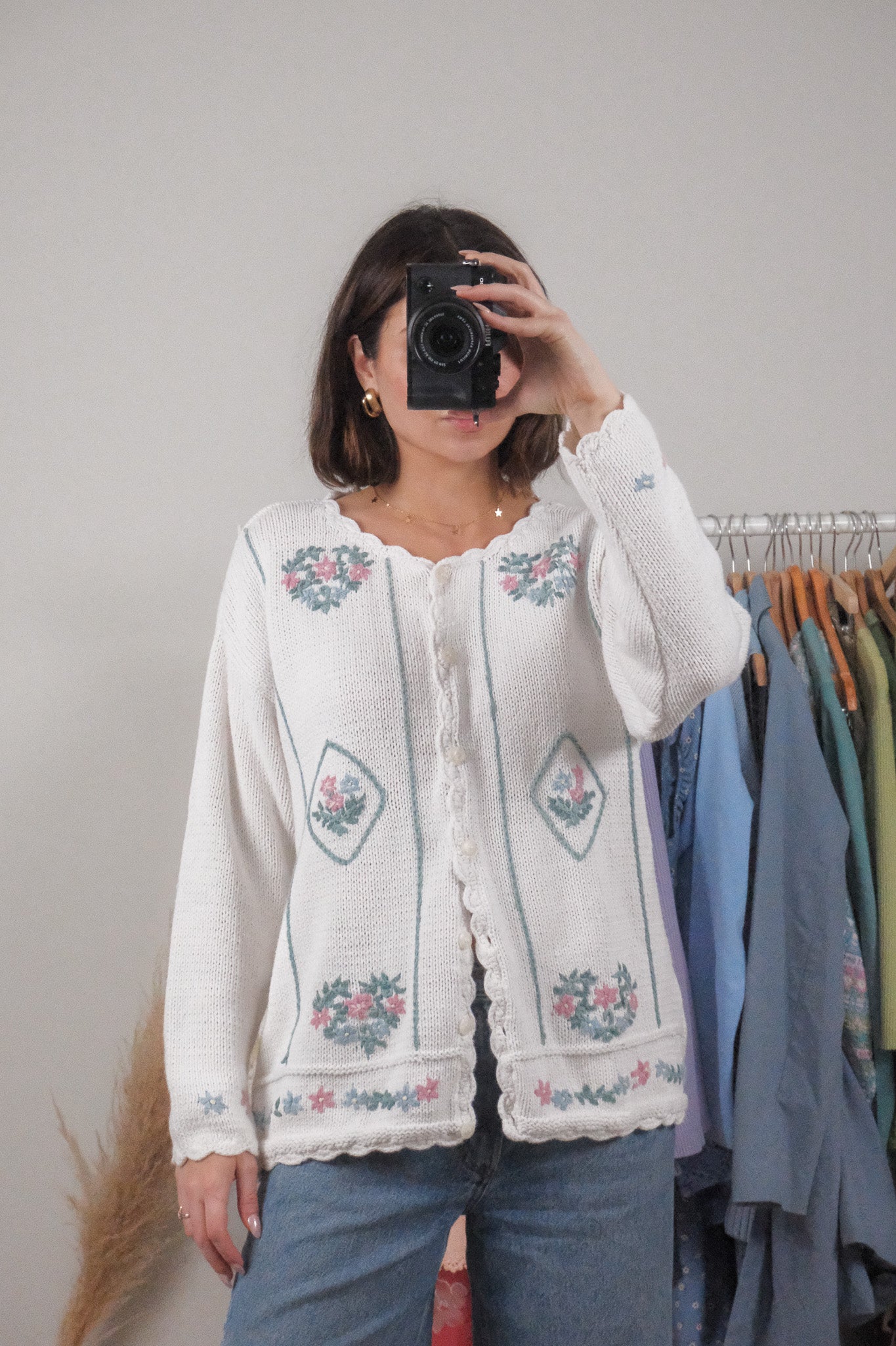 Vintage x Knit by Hand Cotton Floral Embroidered Cardigan (L)