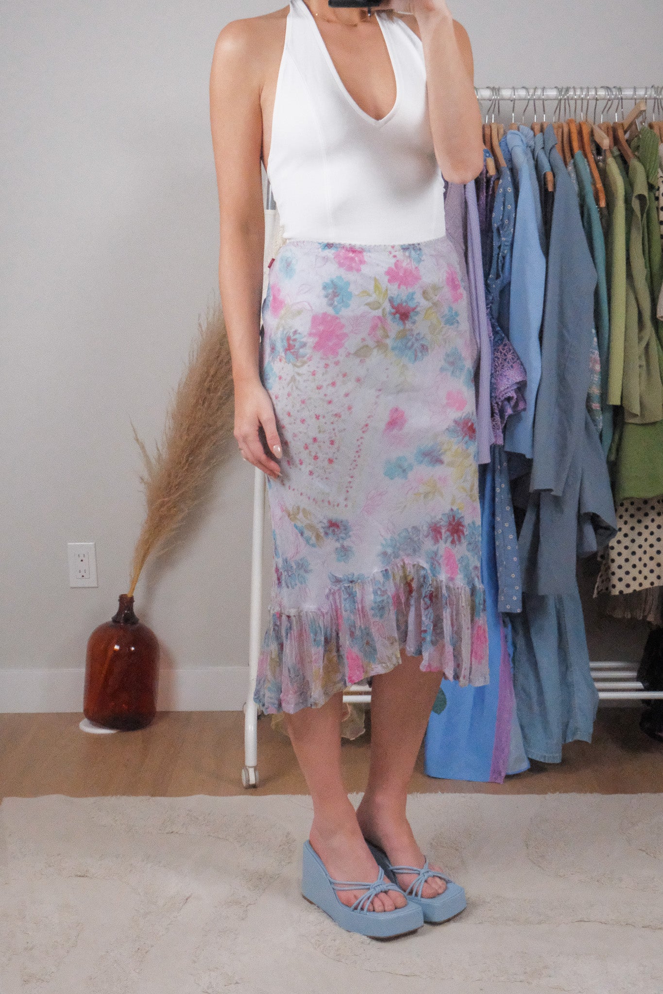 Vintage x Floral Midi Skirt (L)