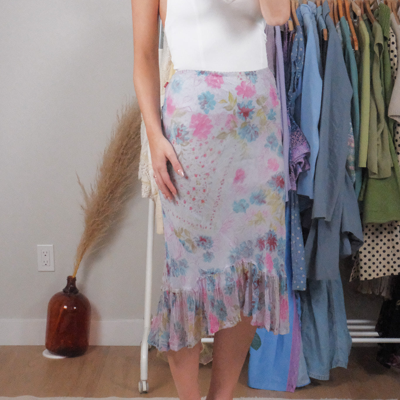 Vintage x Floral Midi Skirt (L)