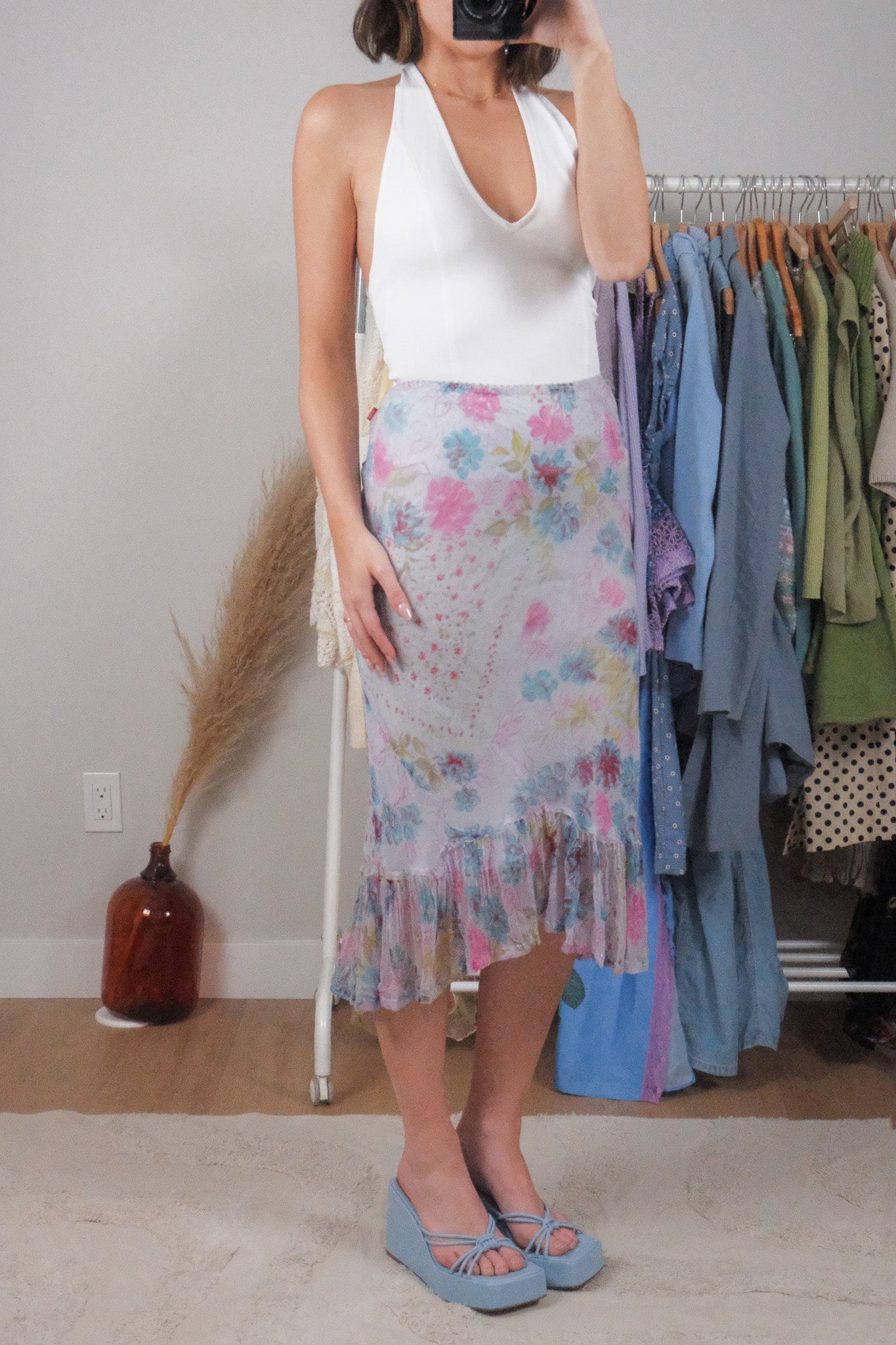 Vintage x Floral Midi Skirt (L)