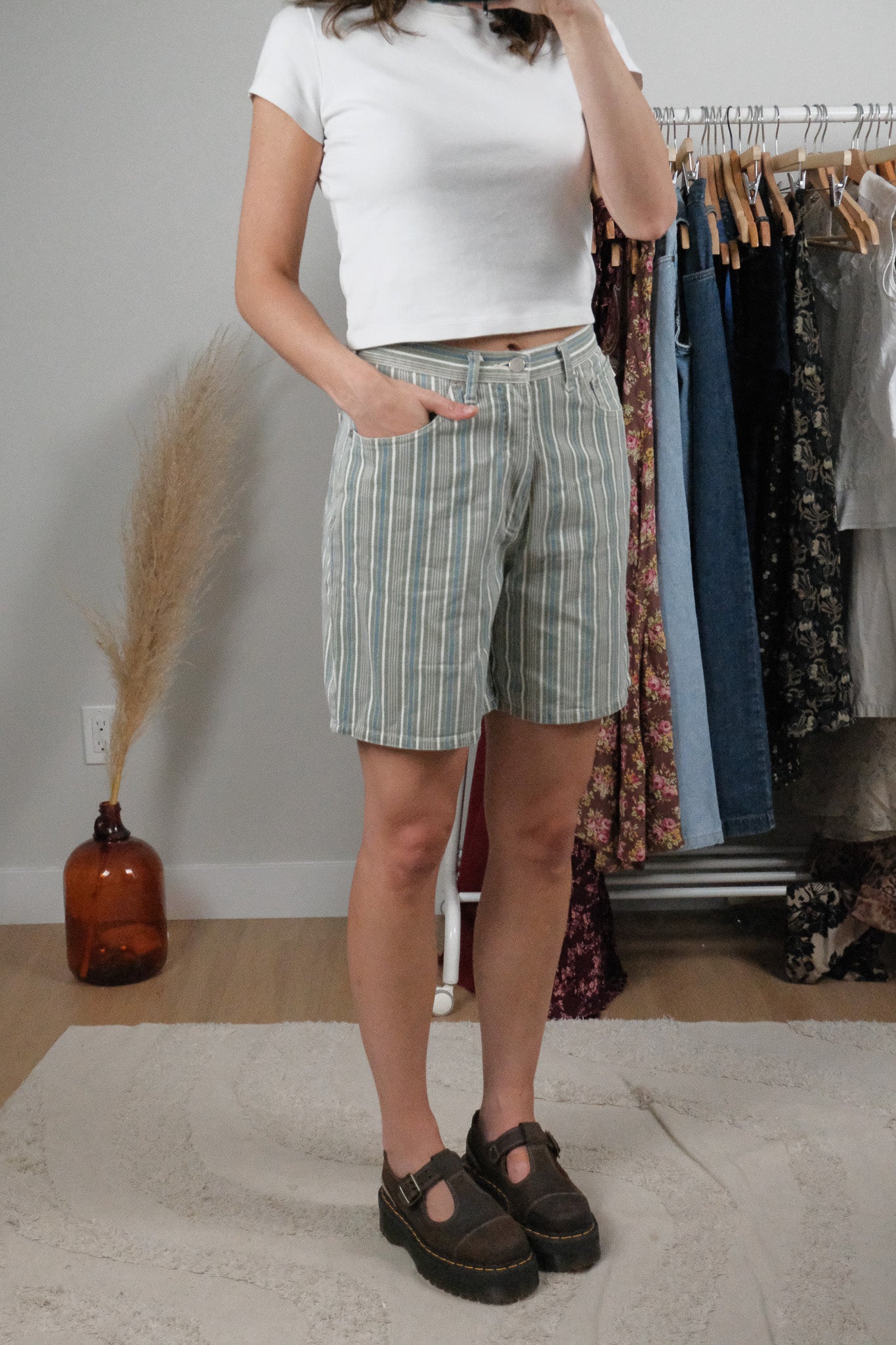 Vintage x Pinstriped Cotton Shorts (6)