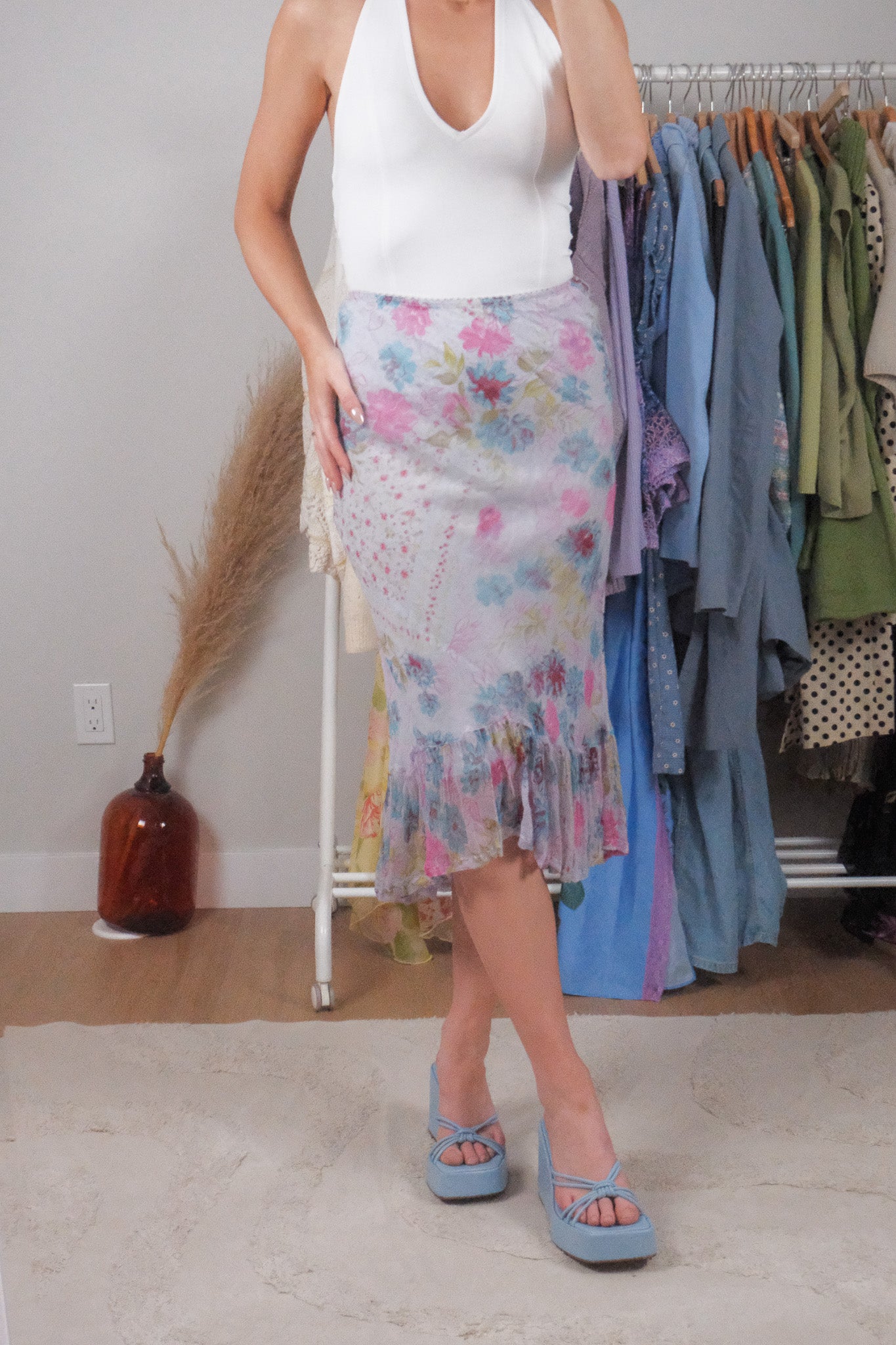 Vintage x Floral Midi Skirt (L)