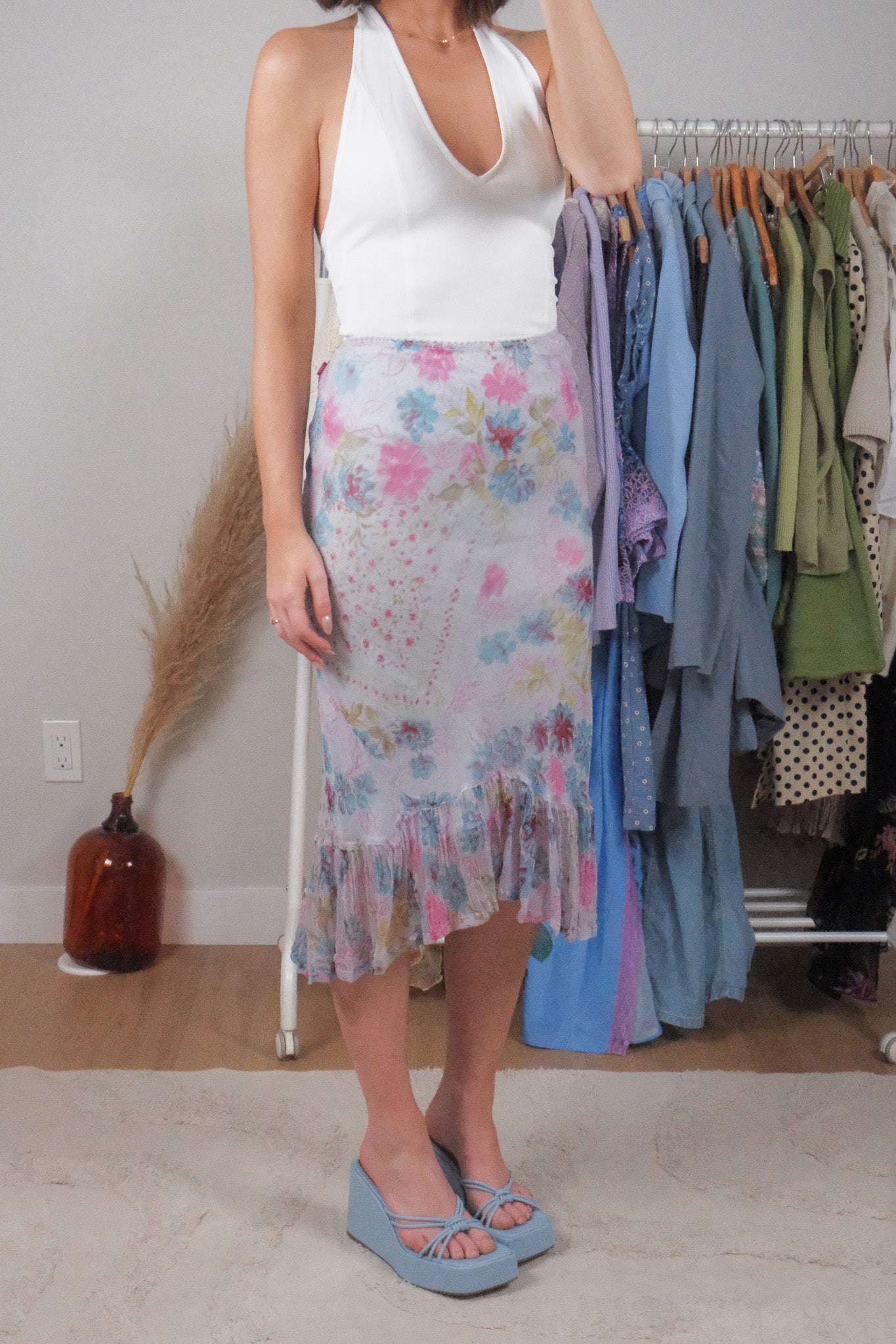 Vintage x Floral Midi Skirt (L)