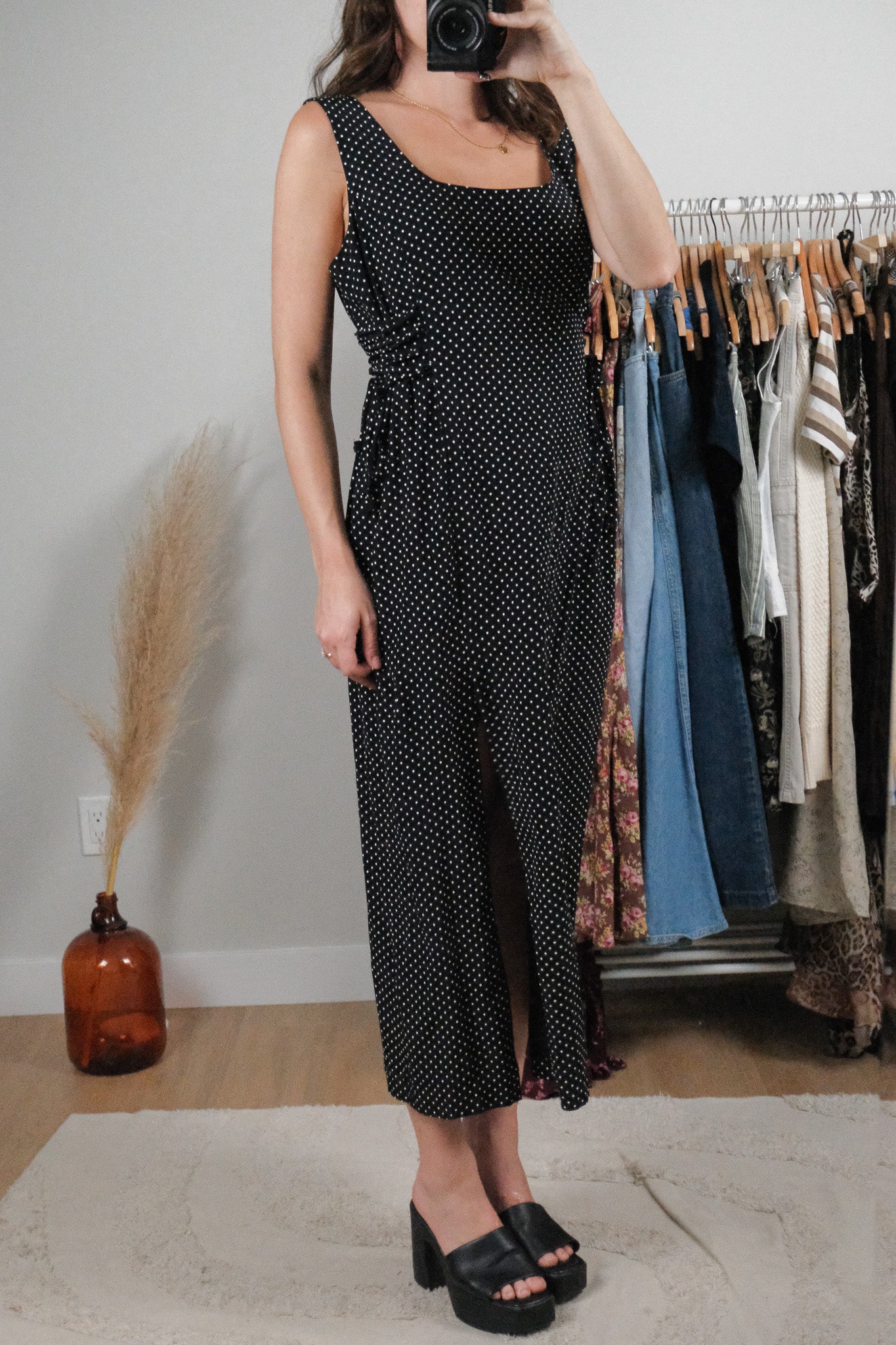 Made in Canada x Vintage x Polka Dot Side Tie Maxi Dress (L)